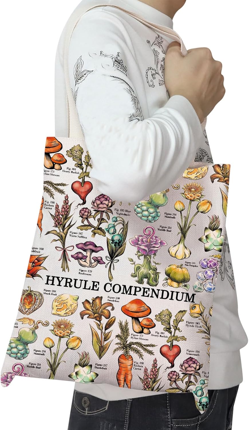 Detalle de PXTIDY Hyrule Compendium Flower Tote Bag – Cartoon Video Game Gift Korok Shopping Bag