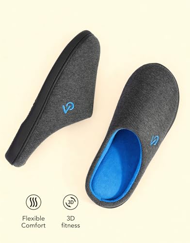 Detalle de VeraCosy Men's Two-Tone Memory Foam Slippers (Dark Gray/Blue) – UK 12/13