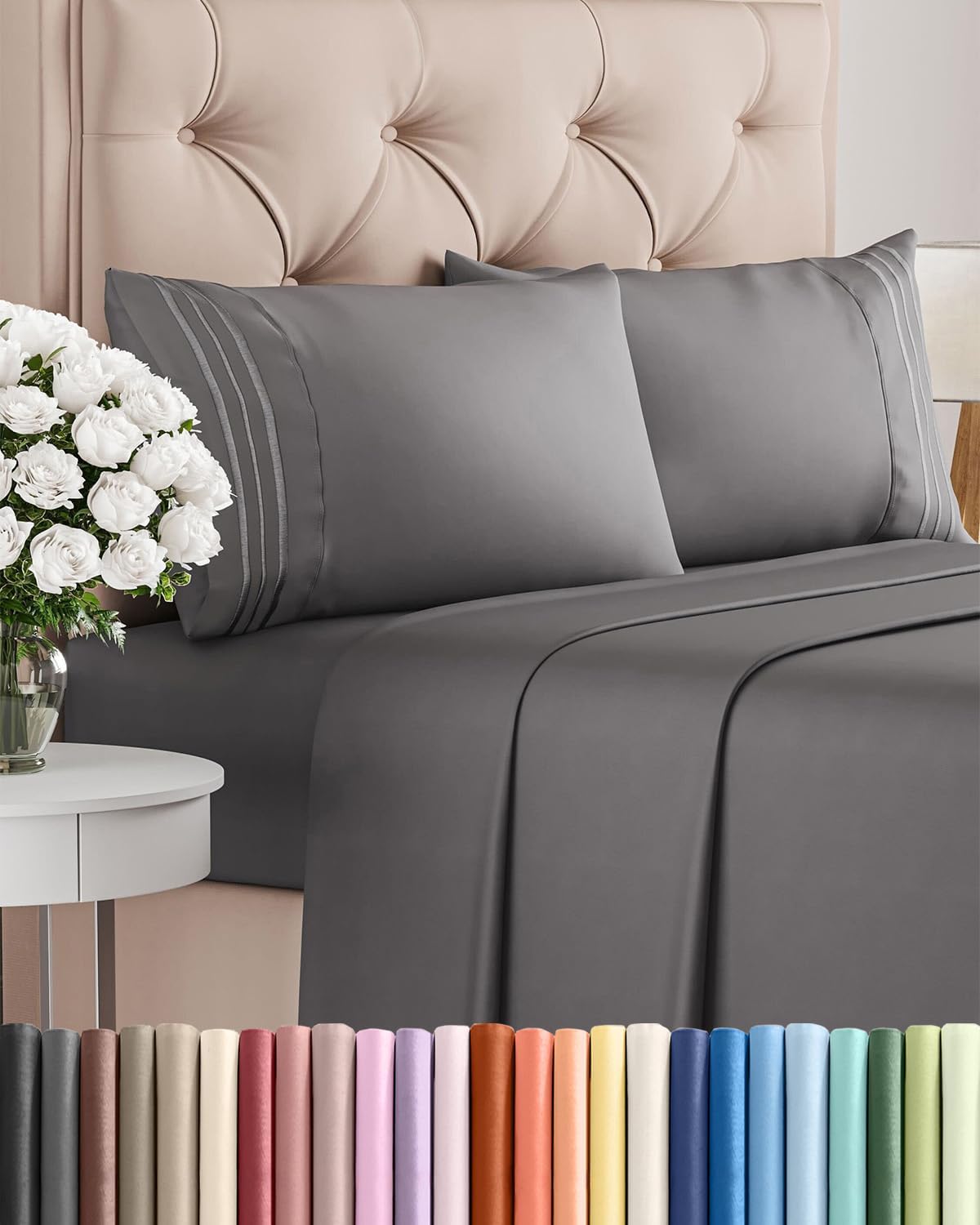 Detalle de King Size 4-Piece Hotel-Style Sheet Set, Deep Pocket