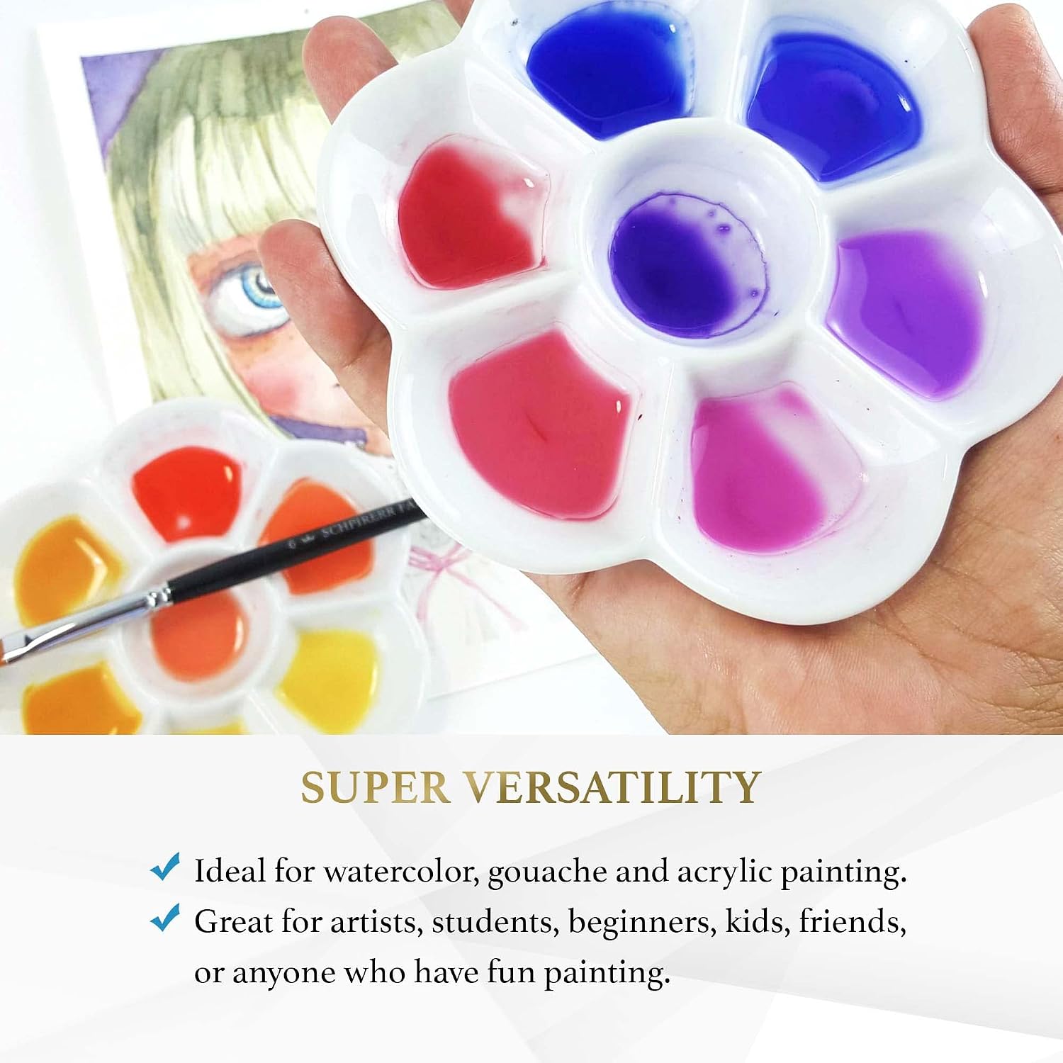 Detalle de SCHPIRERR FARBEN デイジー型磁器製水彩パレット 2枚セット・各7ウェル・5インチ