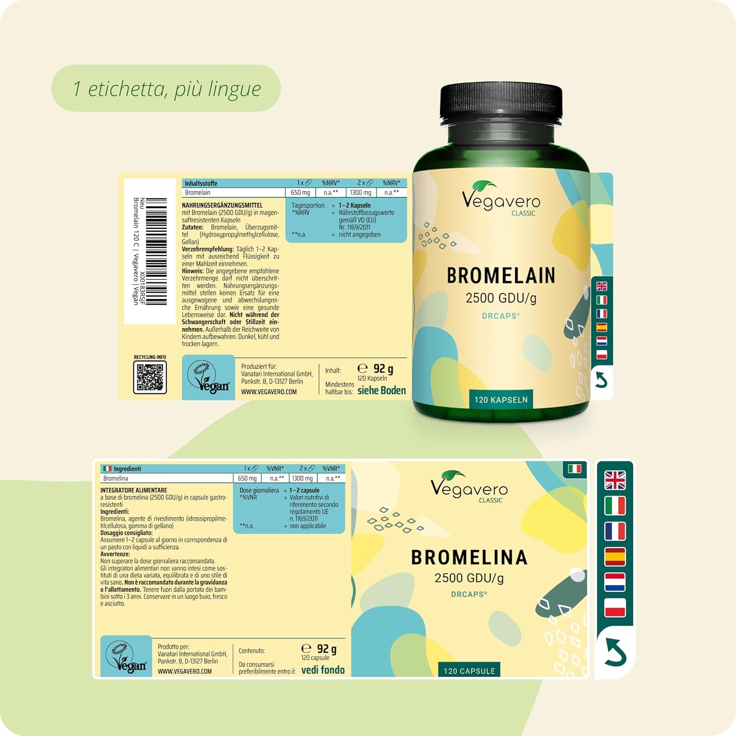 Thumbnail 5 de Vegavero BROMELINA Forte Drenante con capsule gastroresistenti DrCaps da 1.300 mg (5.000 F.I.P./g) – vegan