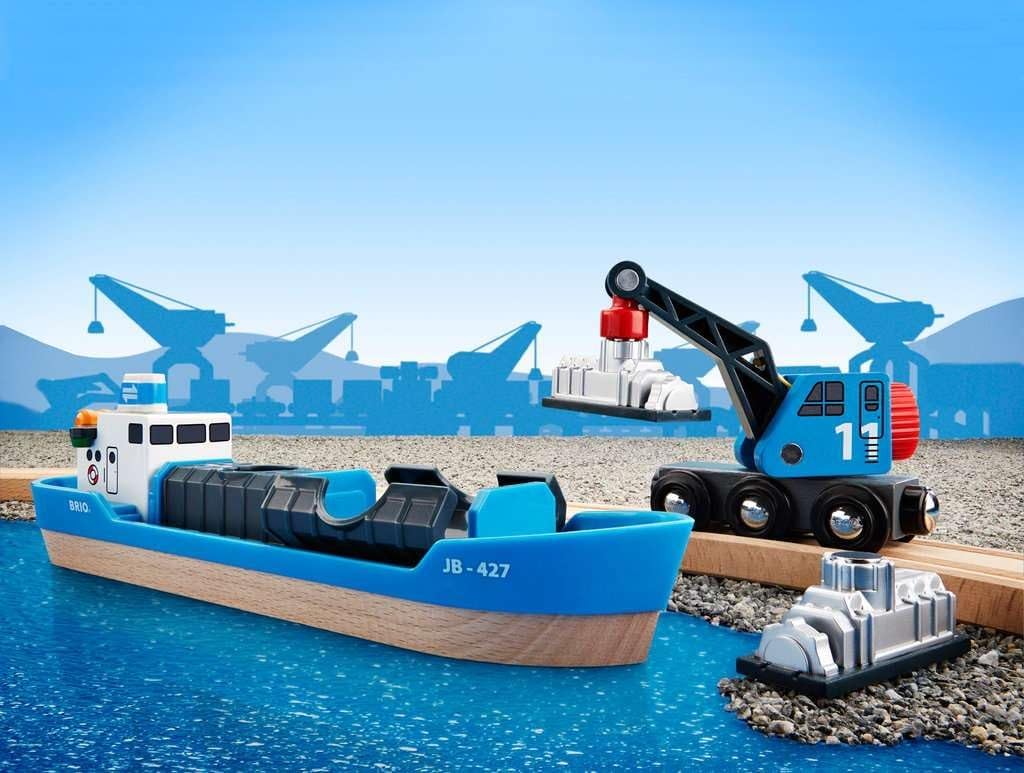 Detalle 2 de BRIO 33534 containerschip met kraanwagen en magnetische ladingen