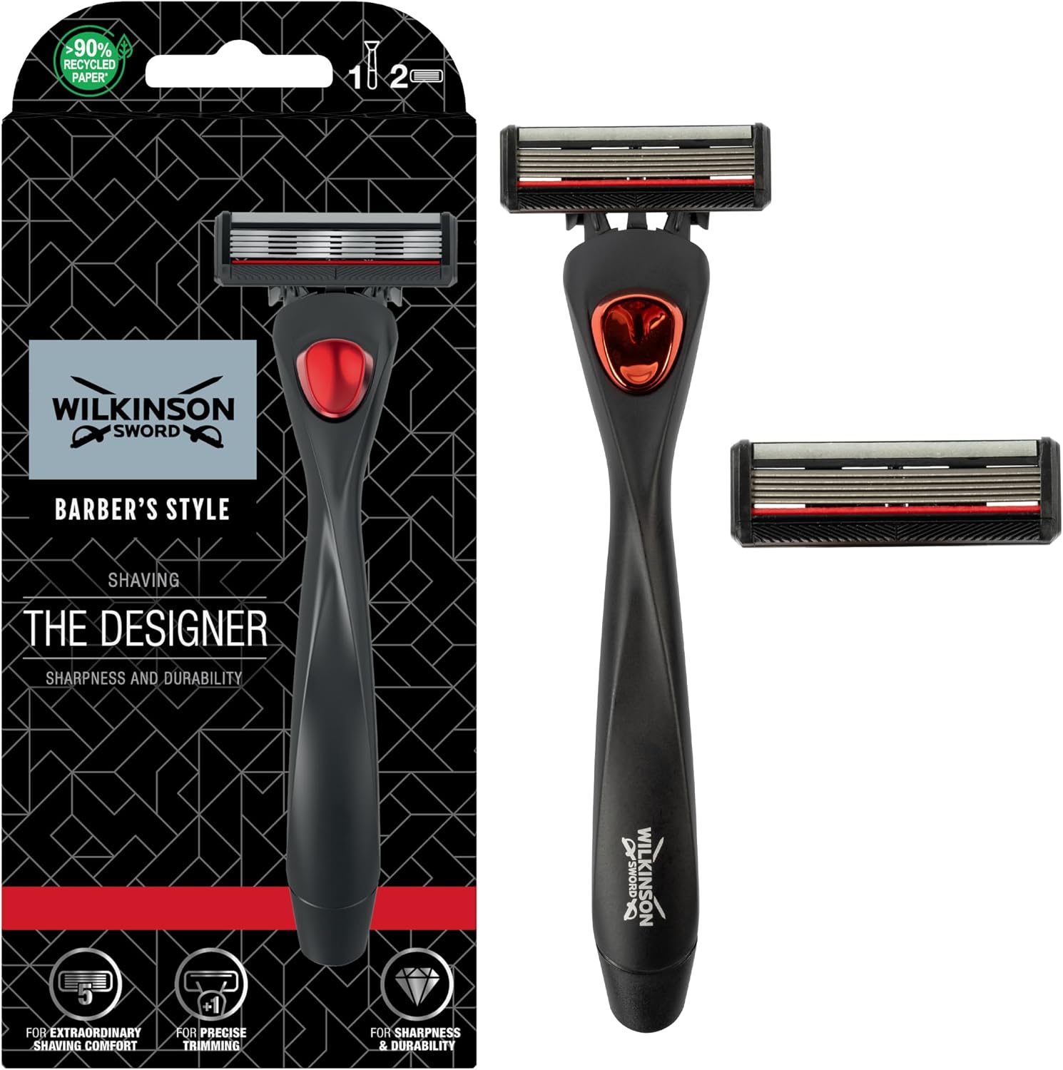 Detalle de Wilkinson Sword Barber's Style Rasoir The Designer + 2 lames — rasage précis et confortable