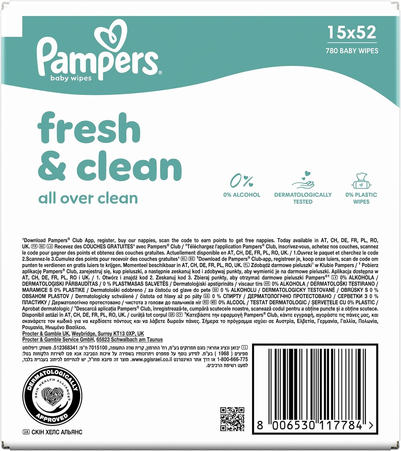 Thumbnail 6 de Pampers Fresh Clean Baby Wipes: 15 Packs of 52 (780 Wipes) for All Over Clean