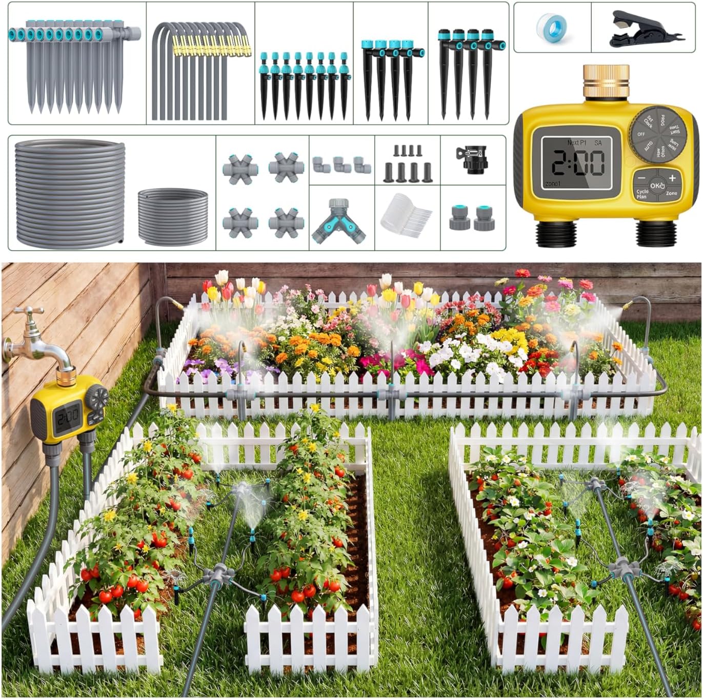Detalle de TRJZWA kit computerizzato per irrigazione a doppia uscita con timer automatico e gocciolatori