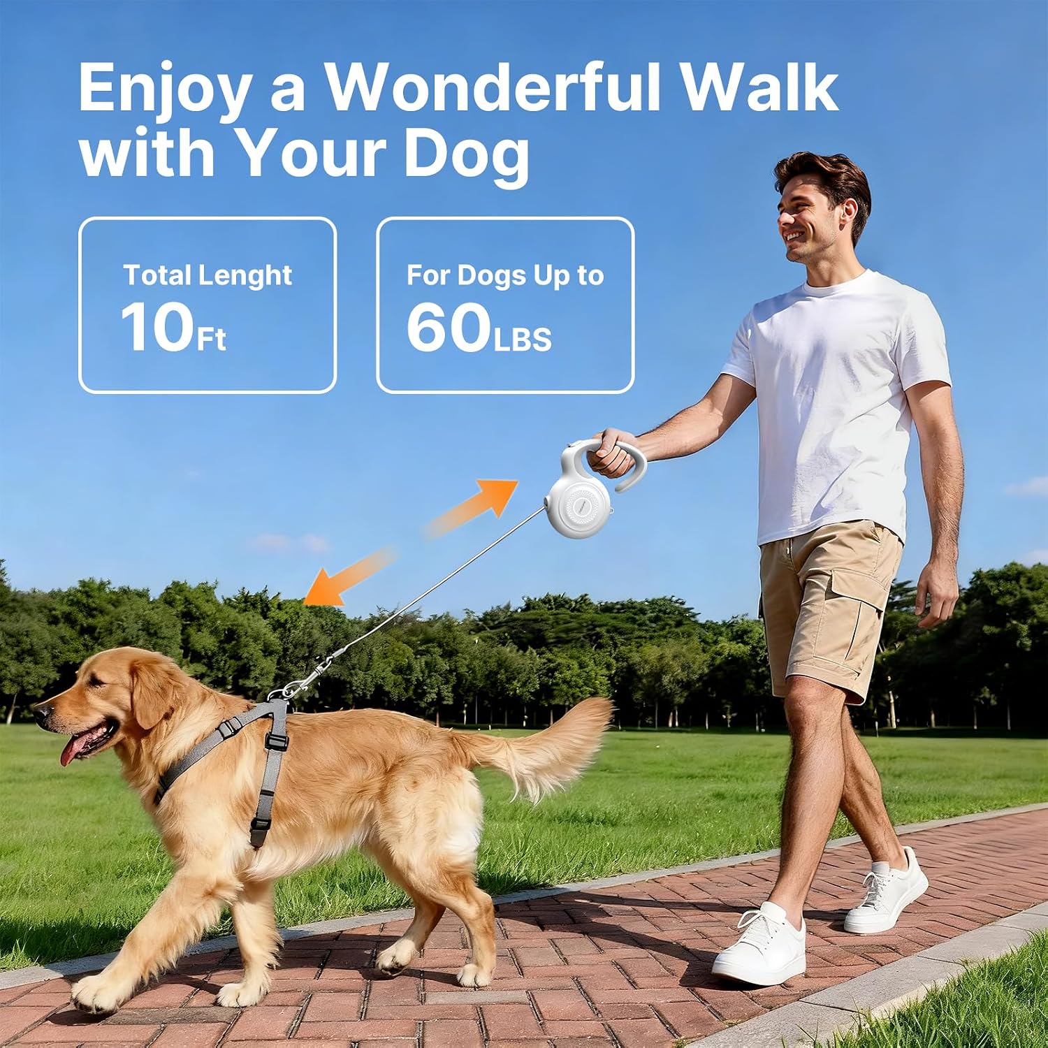 Detalle de Petsuper 3M Retractable Dog Lead for Small to Medium Dogs (Up to 30kg) – 360° Tangle-Free, Lightweight, One-Handed Brake