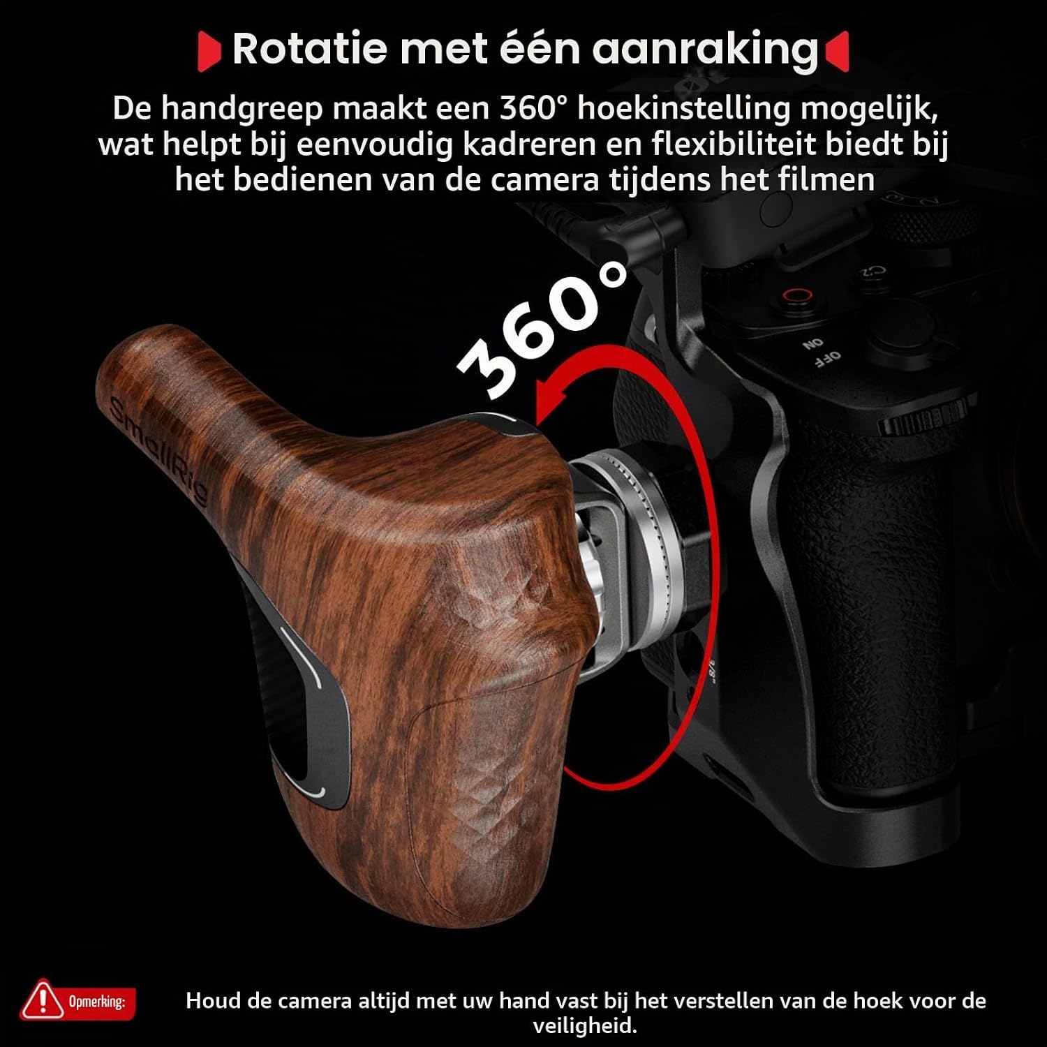 Thumbnail 2 de SMALLRIG 5193 draaibare houten handgreep voor ARRI-rozet, rechts, 15 kg