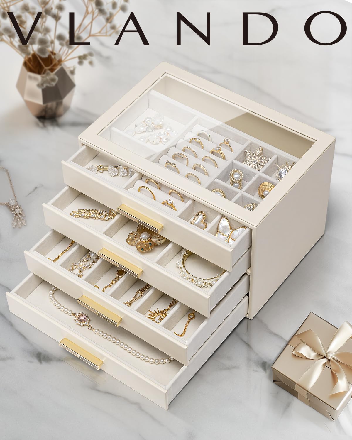 Thumbnail 5 de VLANDO Jewellery Box, 4-Tier Organiser with Glass Lid