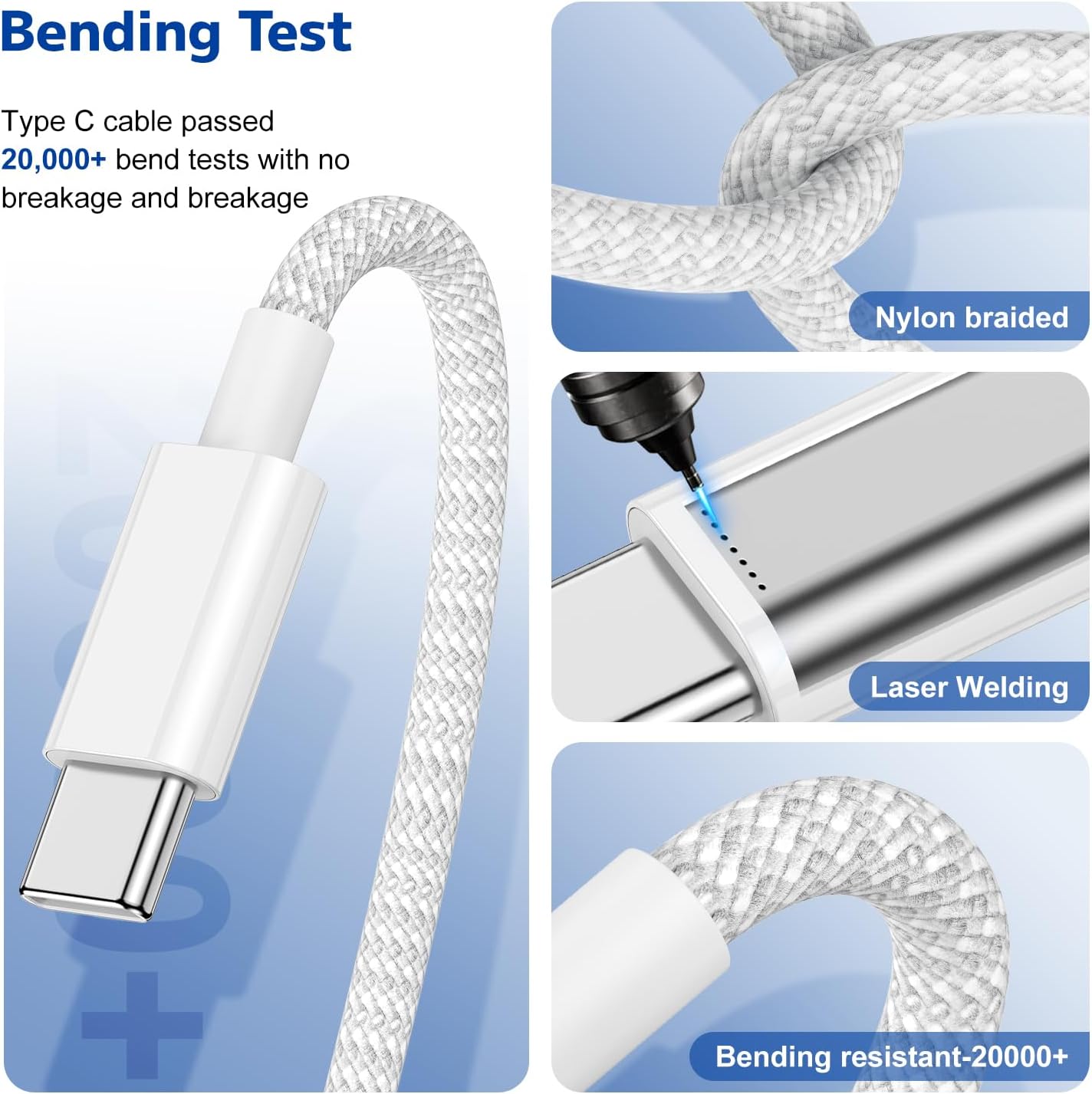 Detalle 1 de Long USB C to C Fast Charger Cable 10ft 60W