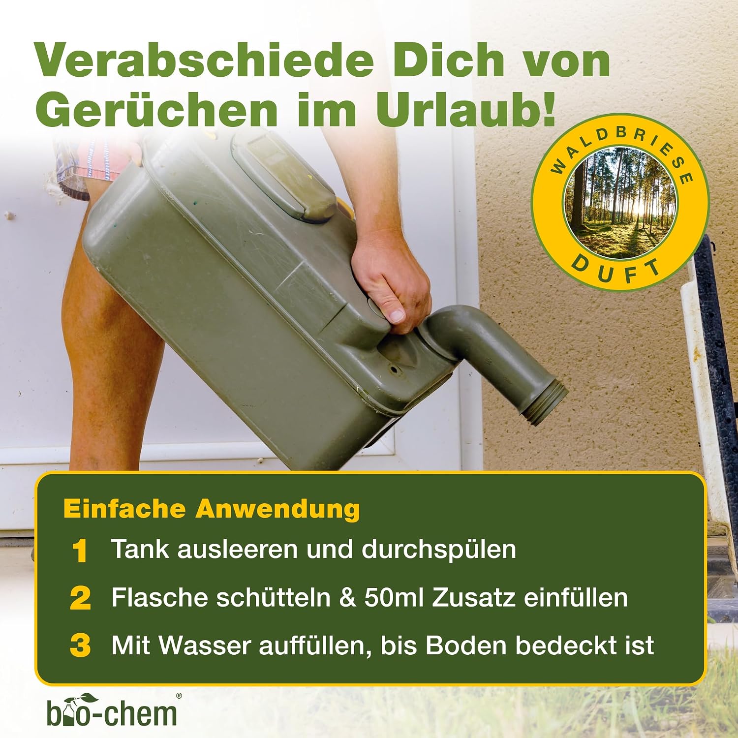 Detalle de bio-chem Sanitärflüssigkeit Campingtoilette 1L – Mikrobiologischer Zusatz gegen Gerüche und Fäkalien