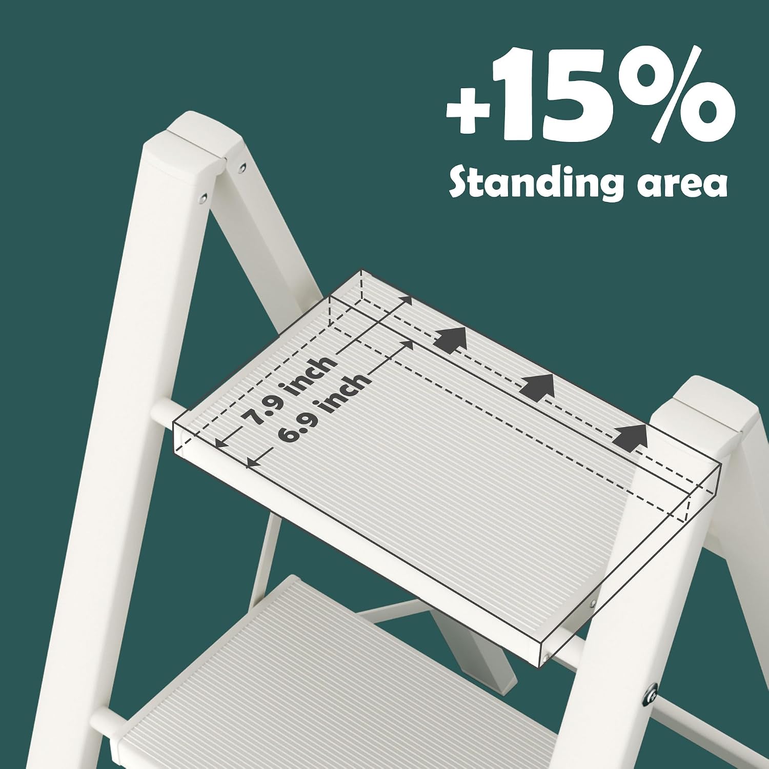 Thumbnail 2 de taranta L0203 3-Step Folding Aluminum Stool, White, Wide Anti-Slip Steps