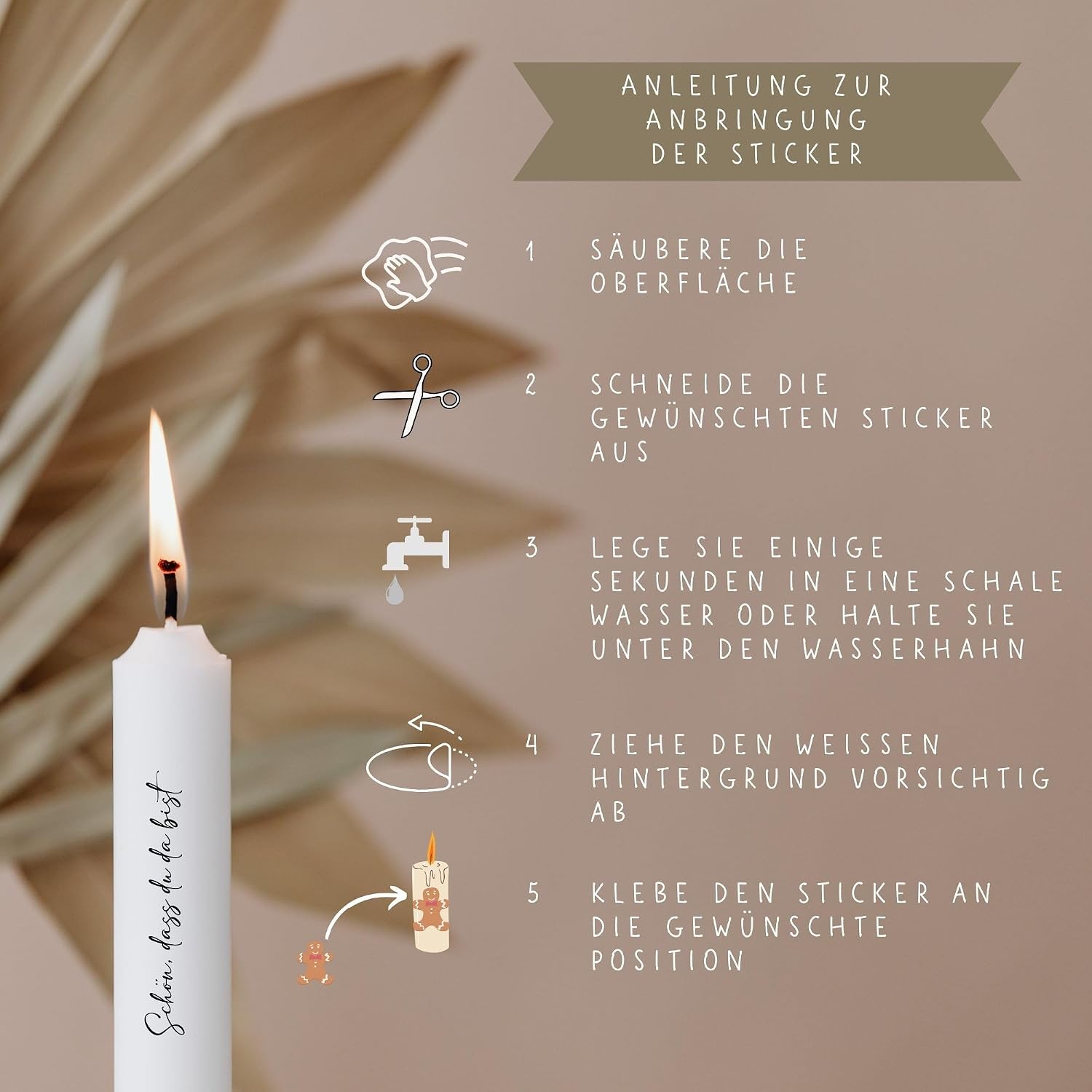 Detalle de MilaBoo® Kerzentattoos DIY-Aufkleber für besondere Anlässe (Kommunion) – Motive zum Auftragen auf Kerzen & Glas