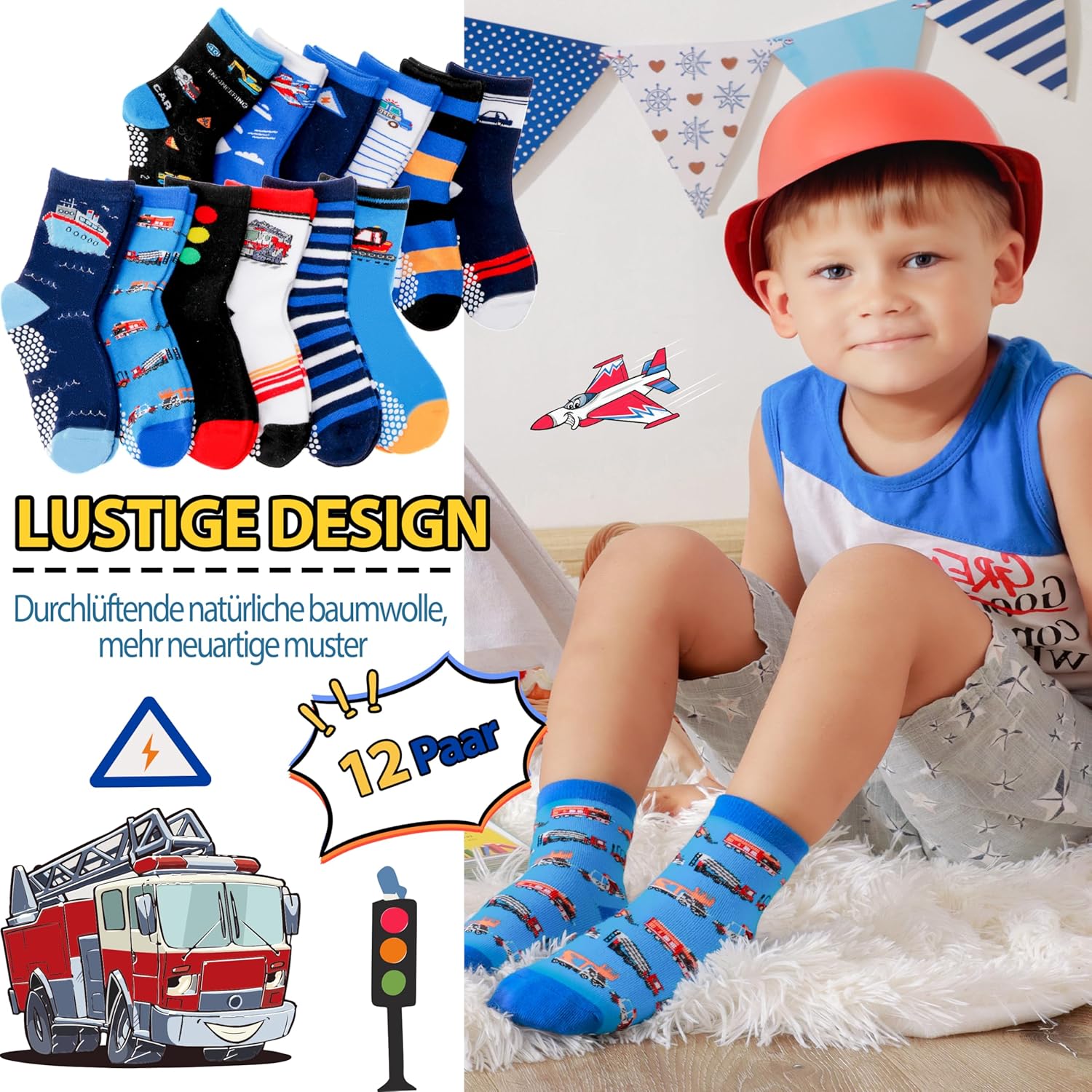 Detalle 2 de Welwoos 12 Paare Stoppersocken Kinder