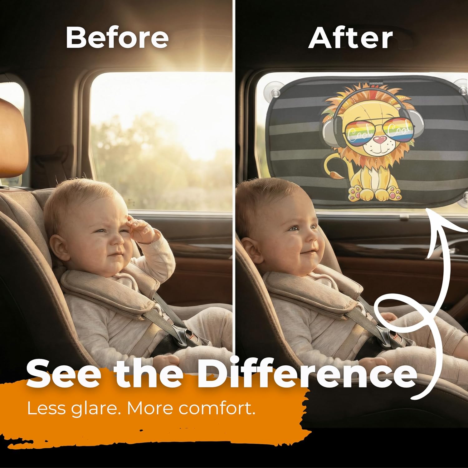 Thumbnail 2 de Car Window Shades for Baby (Lion Design) – UV protection mesh sunshades with suction cups, 48 x 30 cm, pack of 2