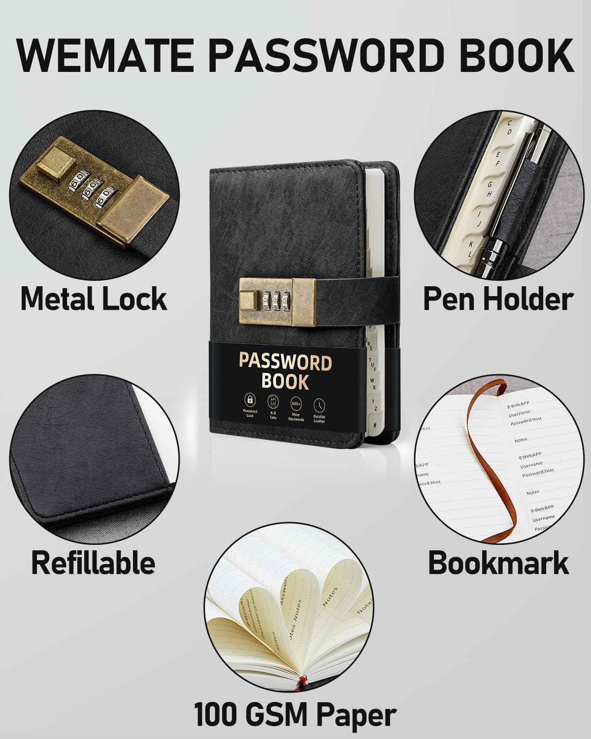 Thumbnail 6 de WEMATE Password Book with Lock