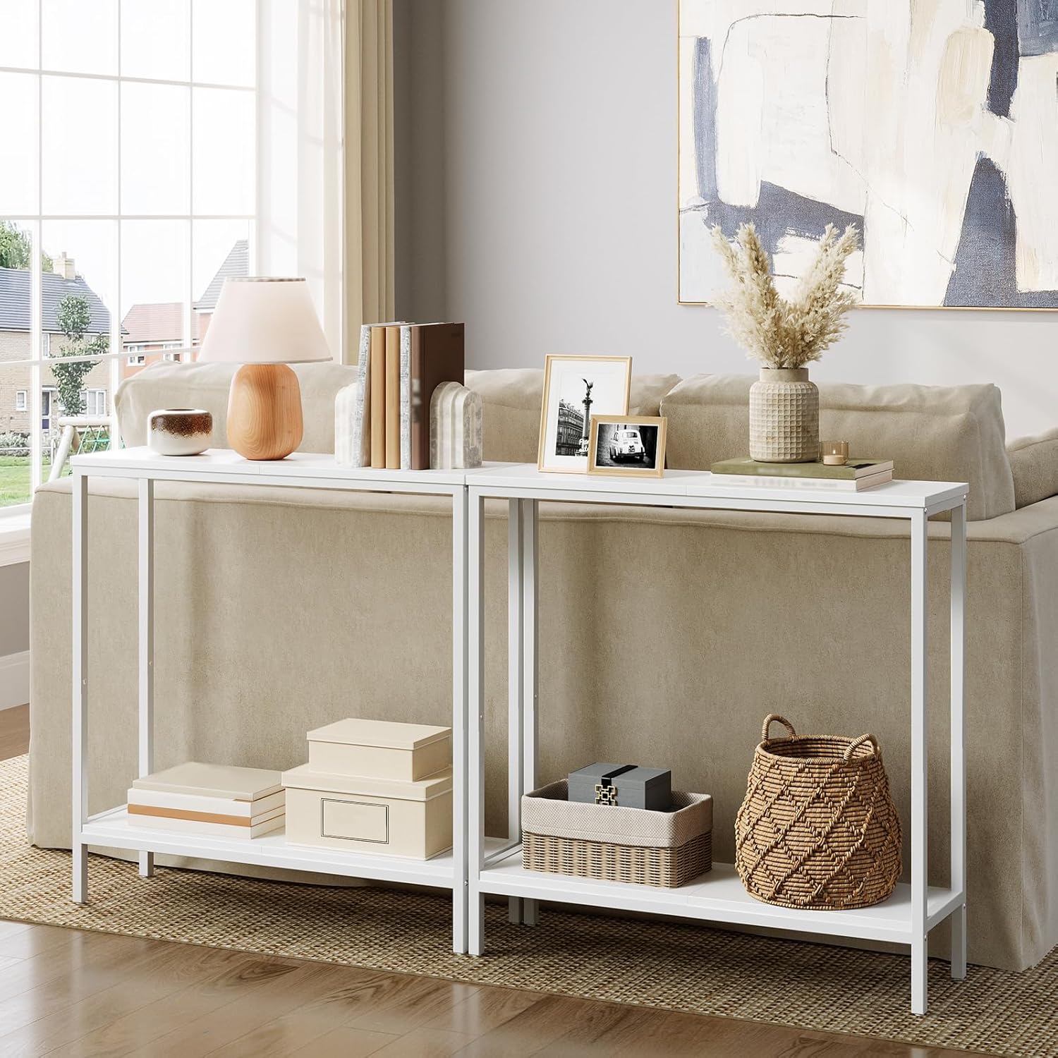 Detalle de HOOBRO Table Console étroite avec étagère – 75 x 22 x 75 cm, blanc EWW22XG01