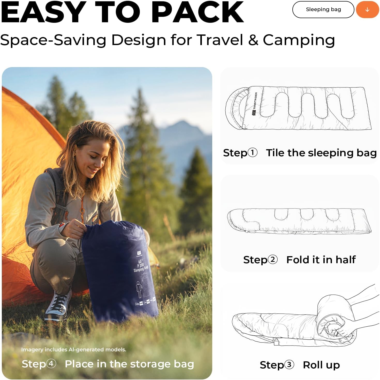 Detalle 2 de TANSTRIDER KJFCB54037158-US01 Sleeping Bag for Adults and Youth, Compressible