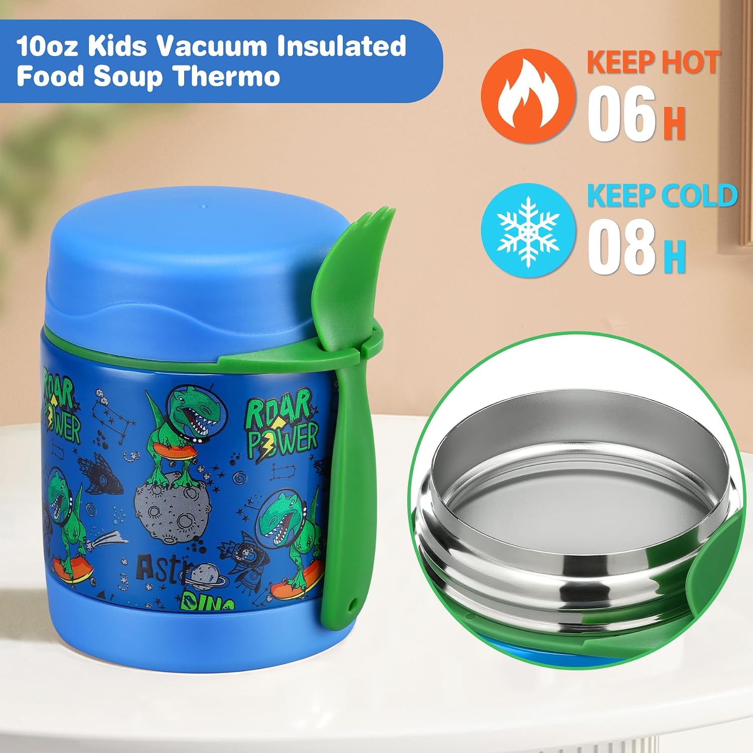 Detalle de Blue-dinosaur 10oz Insulated Food Jar for Kids ๐ฑ