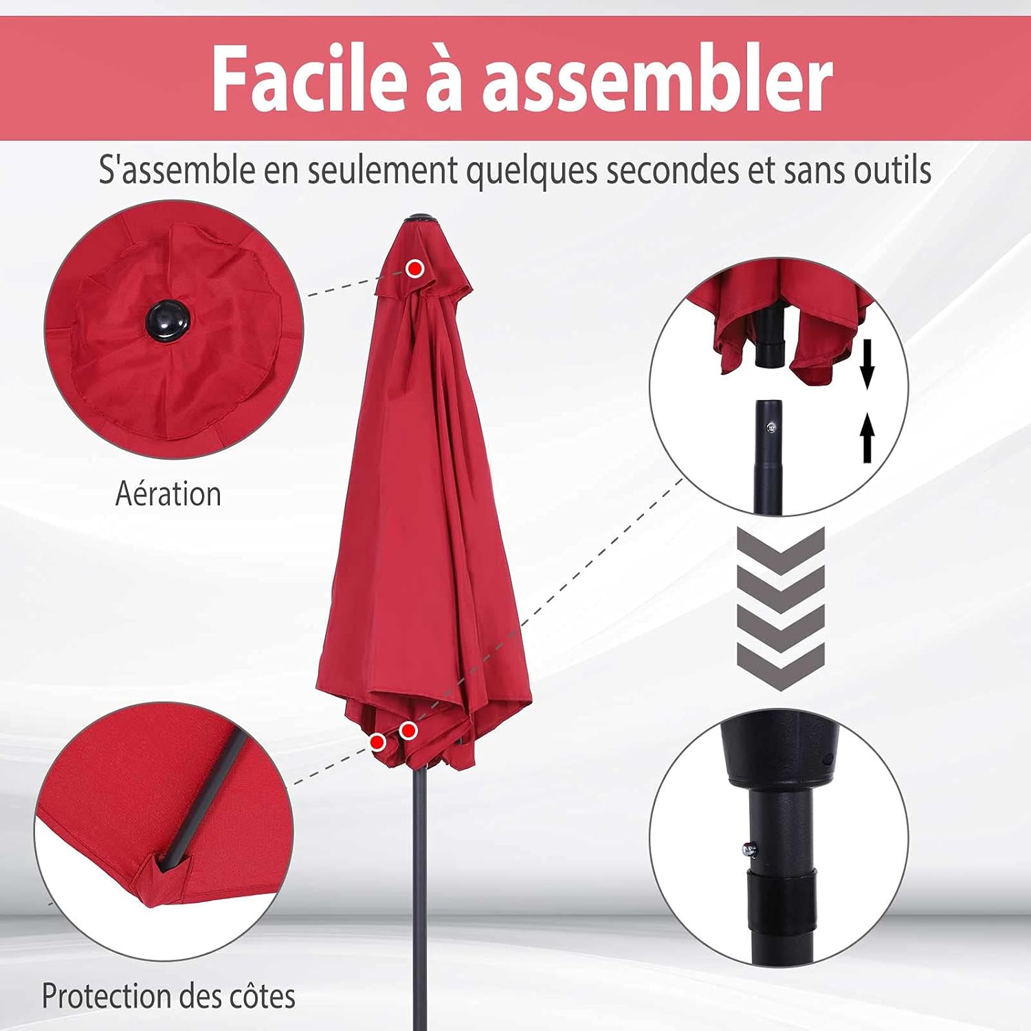 Thumbnail 2 de Outsunny Parasol droit inclinable de jardin Ø2,6 m - aluminium, toile 180 g/m² imperméabilisée
