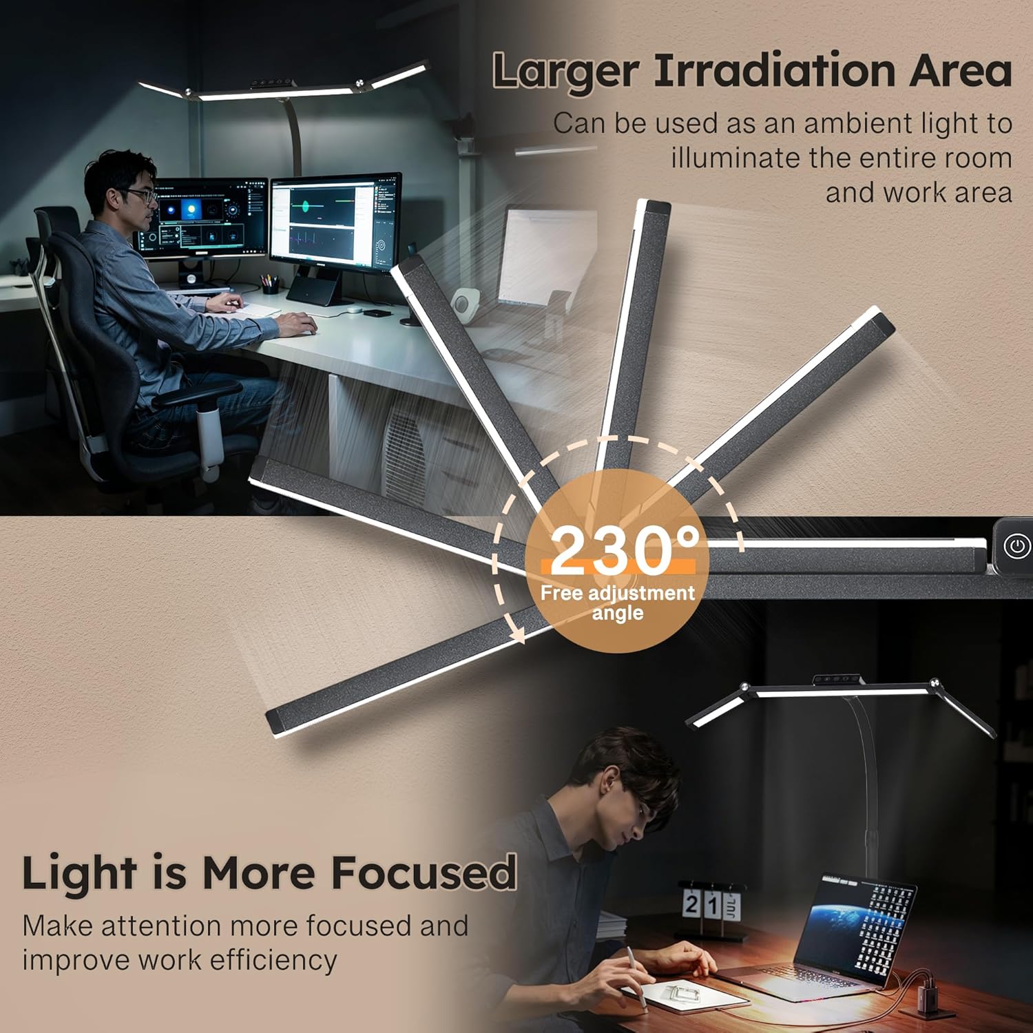 Thumbnail 2 de Overcomo LED Desk Lamp with Clamp — versatile multi-bar table light for home office
