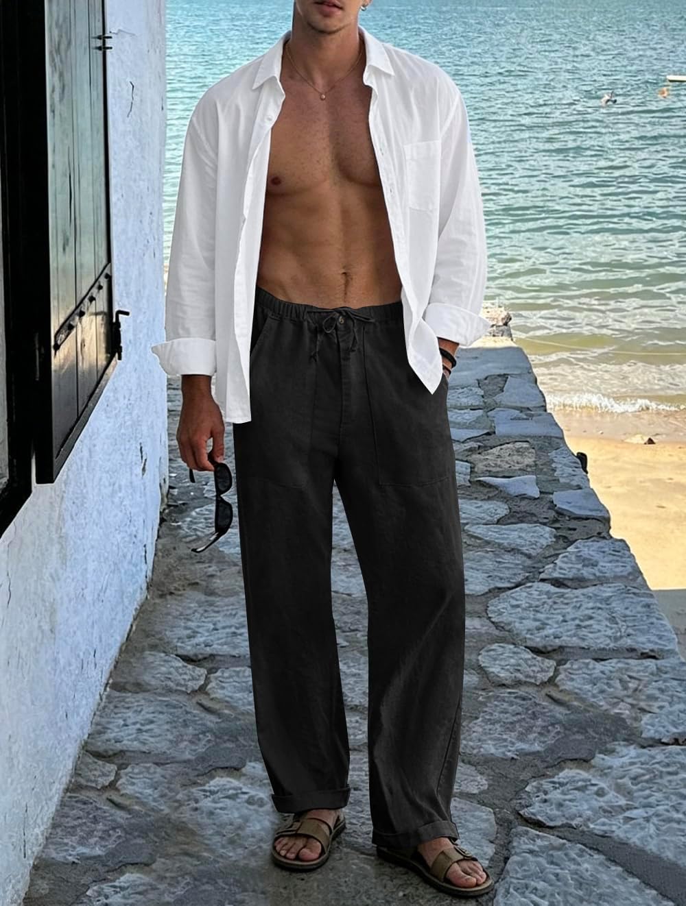 Thumbnail 3 de Puimentiua Leinenhose Herren – Lang, leicht, locker sitzende Sommerhose aus Baumwoll-Leinen-Mischung