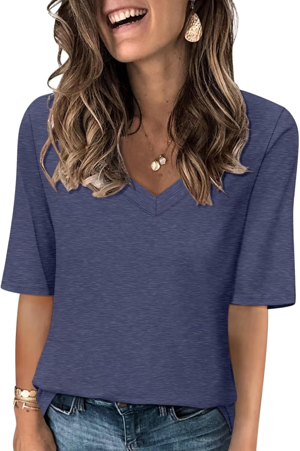 Thumbnail 6 de Minetom Women’s V-Neck T-Shirts (Casual Half Sleeve) – Soft Stretch Basic Tees for Summer