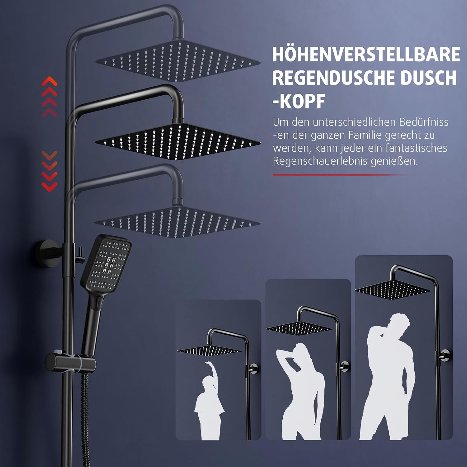 Thumbnail 5 de Rainsworth Duschsystem mit Thermostat Schwarz – quadratische 25×25 cm Regendusche inkl. Duschstange