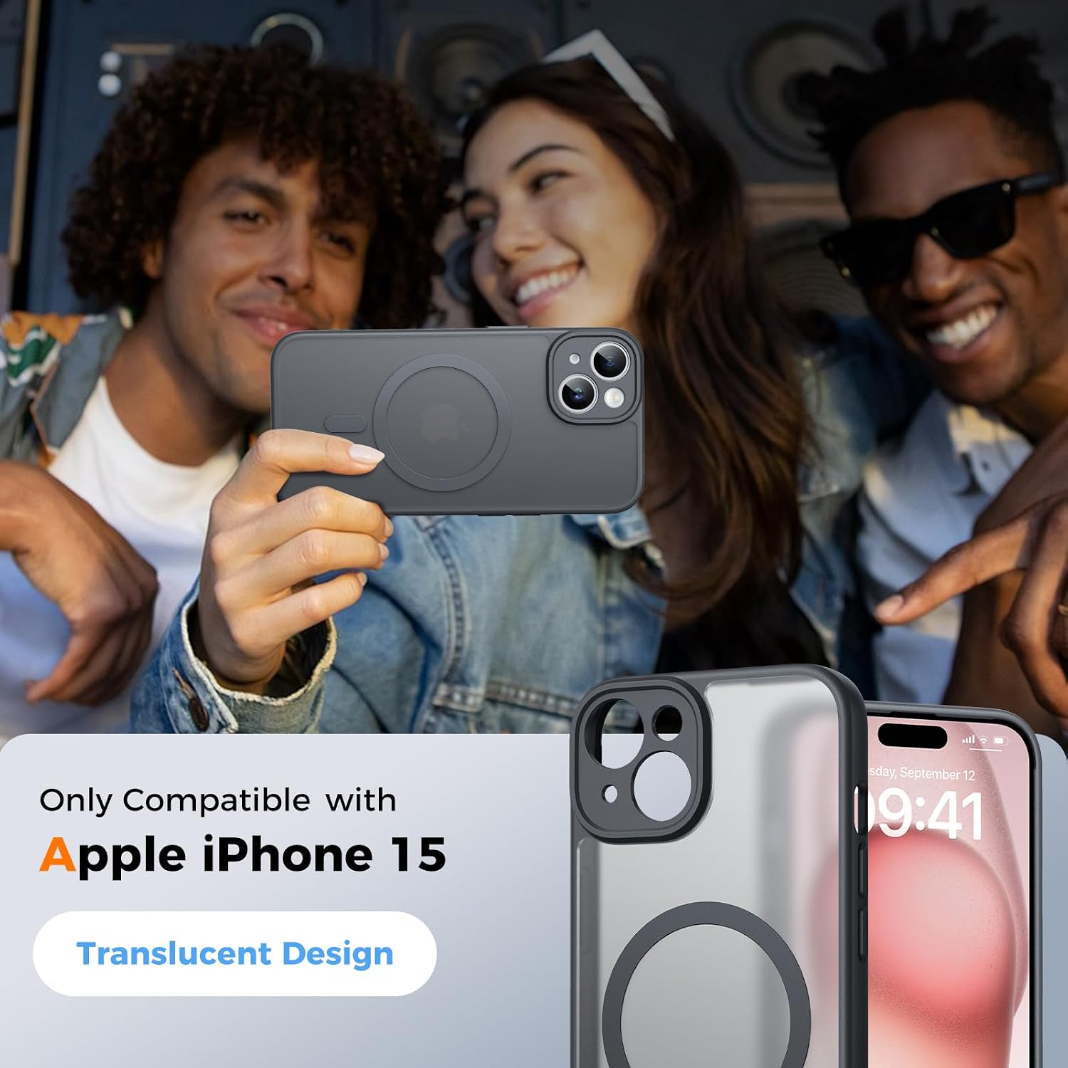 Detalle 2 de EASDNB Hülle für iPhone 15 mit MagSafe und Kameraschutz – magnetische Handyhülle in Schwarz