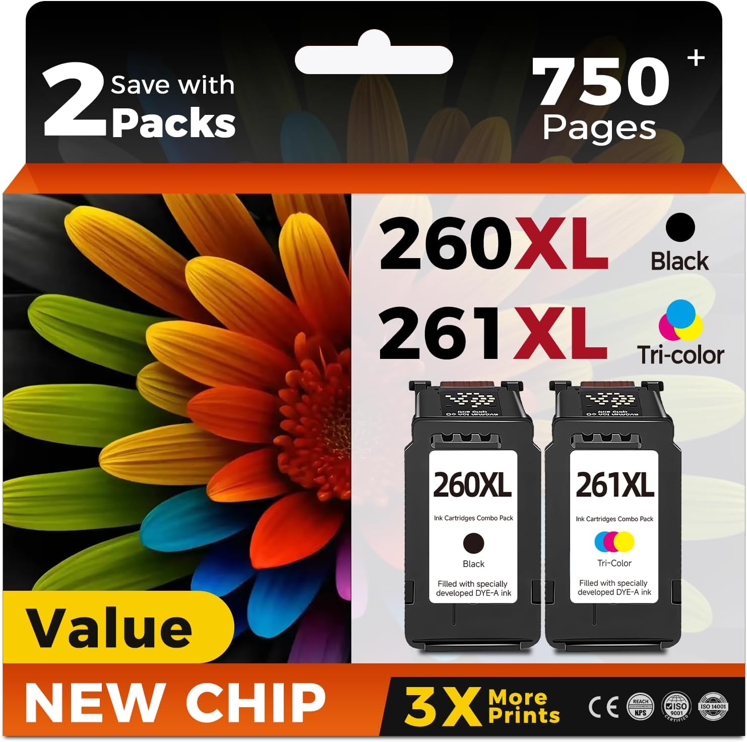 Skyink 260XL/261XL Compatible Replacement Ink Cartridges (PG-260 Black + CL-261 Color) Combo Pack