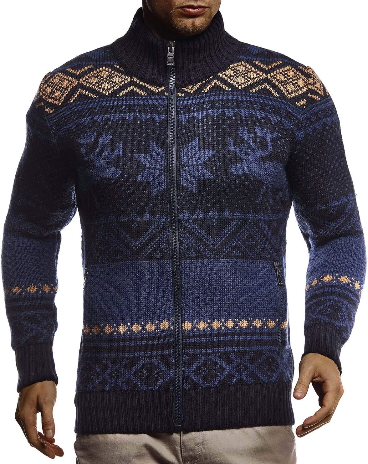 Thumbnail 2 de Leif Nelson LN20759 : veste en tricot à col montant motif norvégien pour homme