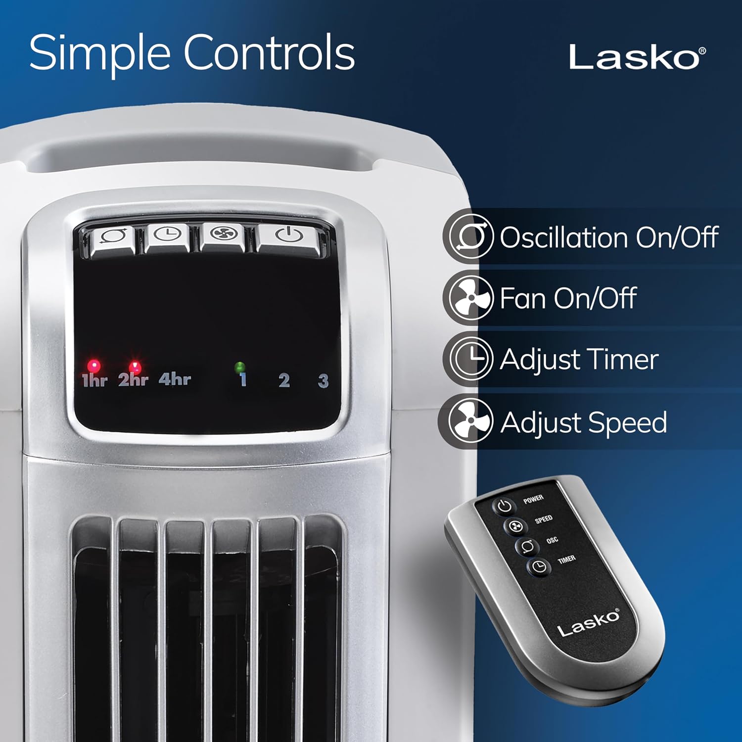 Detalle de Lasko 2510 Oscillating Tower Fan with Remote – Quiet 36" Cooling Ideal for Bedroom, Office, and Home