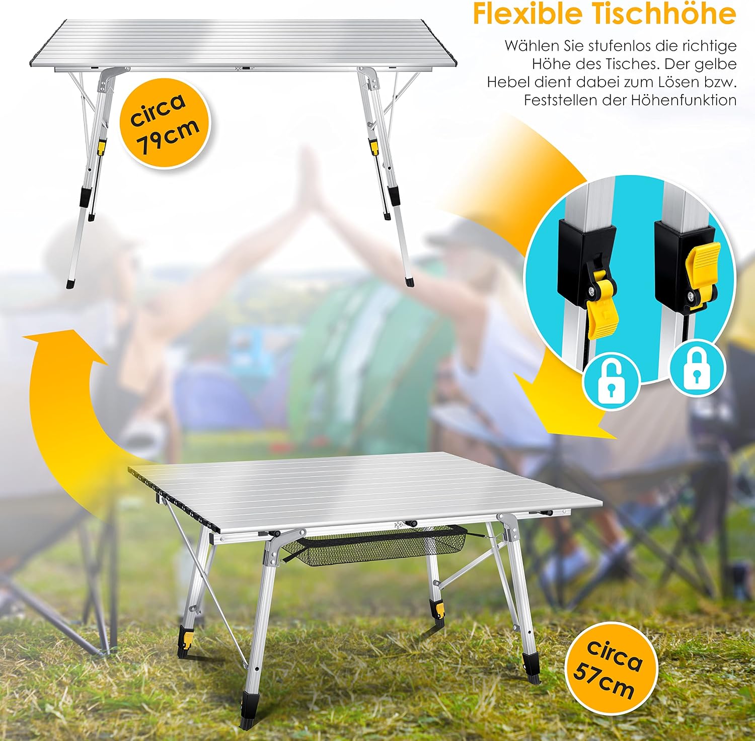 Thumbnail 3 de KESSER Campingtisch faltbar Klapptisch mit Aluminiumrahmen, 120x70 cm, höhenverstellbar bis 79 cm, Traglast 100 kg