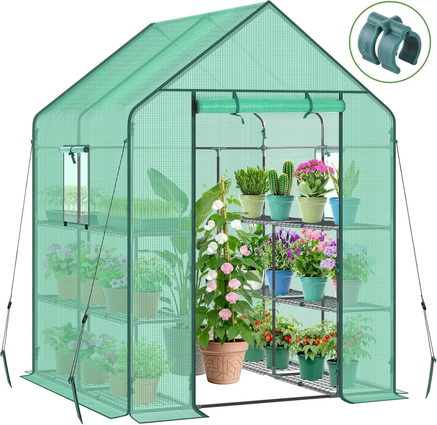 Detalle de Ohuhu Y21-80400-36 Walk-In Greenhouse with PE Cover, 12 Shelves and Screen Windows