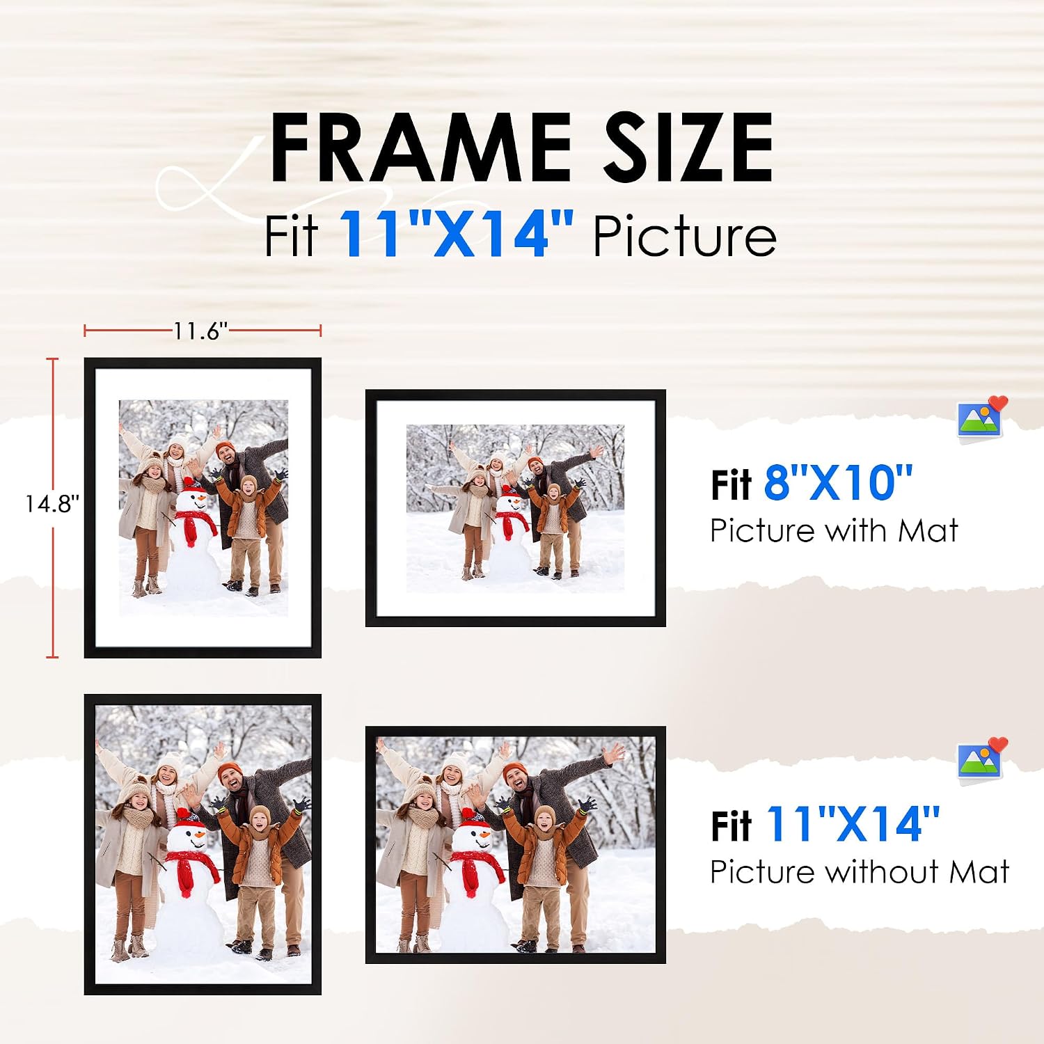 Detalle 2 de FIXSMITH 11x14 Picture Frames, 6-Pack, Black with HD Plexiglass