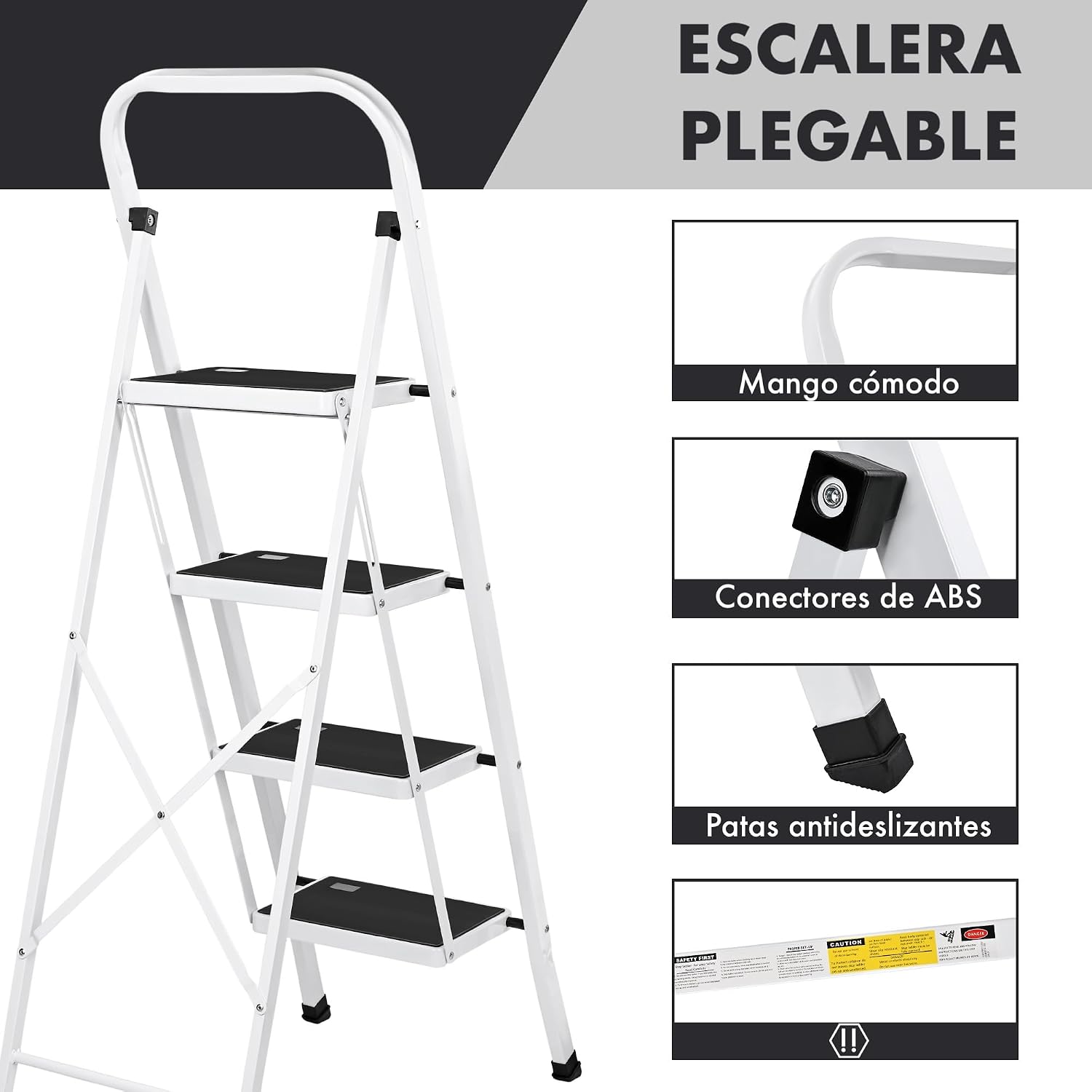 Thumbnail 2 de Escalera Plegable de 4 Peldaños de Acero de T-LOVENDO.ES