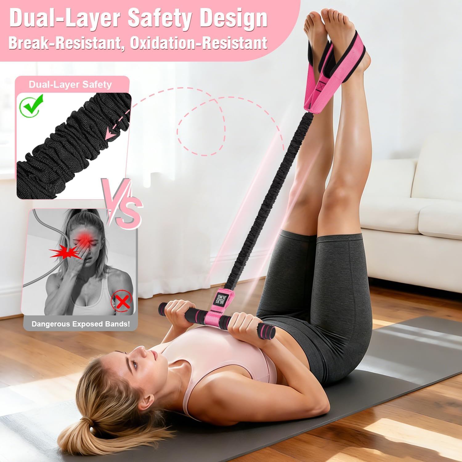 Detalle de Upgraded Pedal Resistance Band with Handles – All-in-One Home Workout Kit