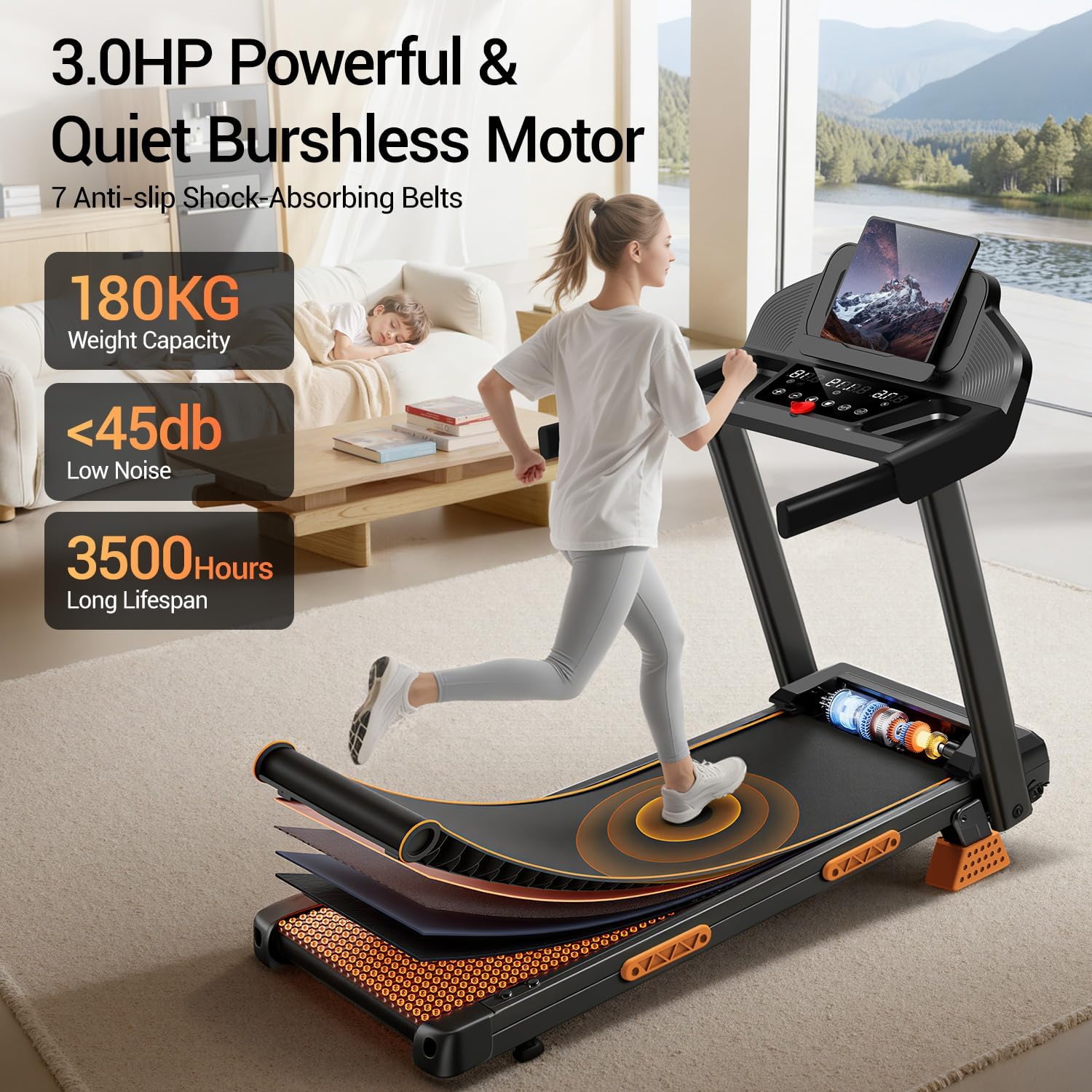 Thumbnail 1 de CURSOR Tapis de course pliable inclinable 15% (12 km/h) moteur 3,0 CV avec écran LED et charge max. 136 kg
