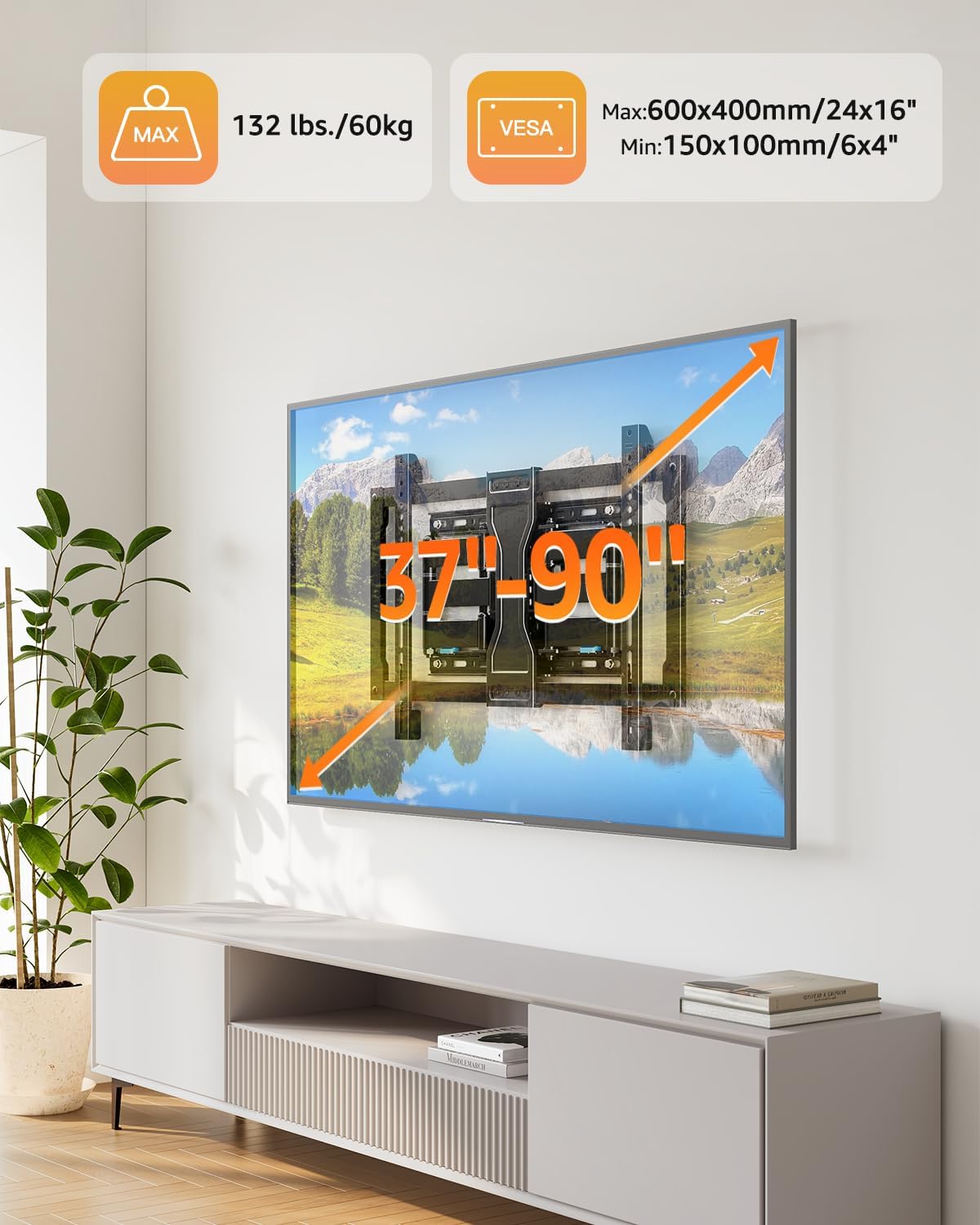 Thumbnail 1 de ELIVED Ultra Slim TV Wall Bracket 37–90 Inch | Heavy‑Duty, Full‑Motion Mount for 60kg