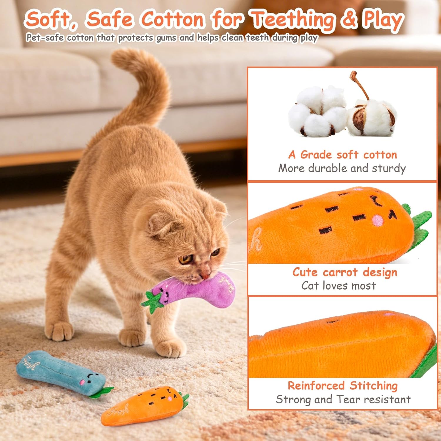 Detalle de ETEKYER Cat toys vegetable Catnip Plush Cat Toys, 5-Piece Vegetable Set