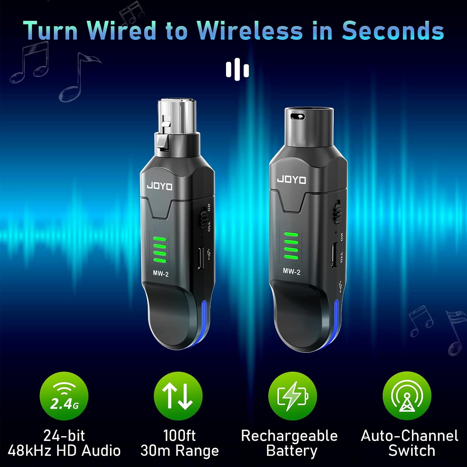 Detalle de JOYO MW-2 2.4GHz Wireless XLR Microphone System, 4 Channels