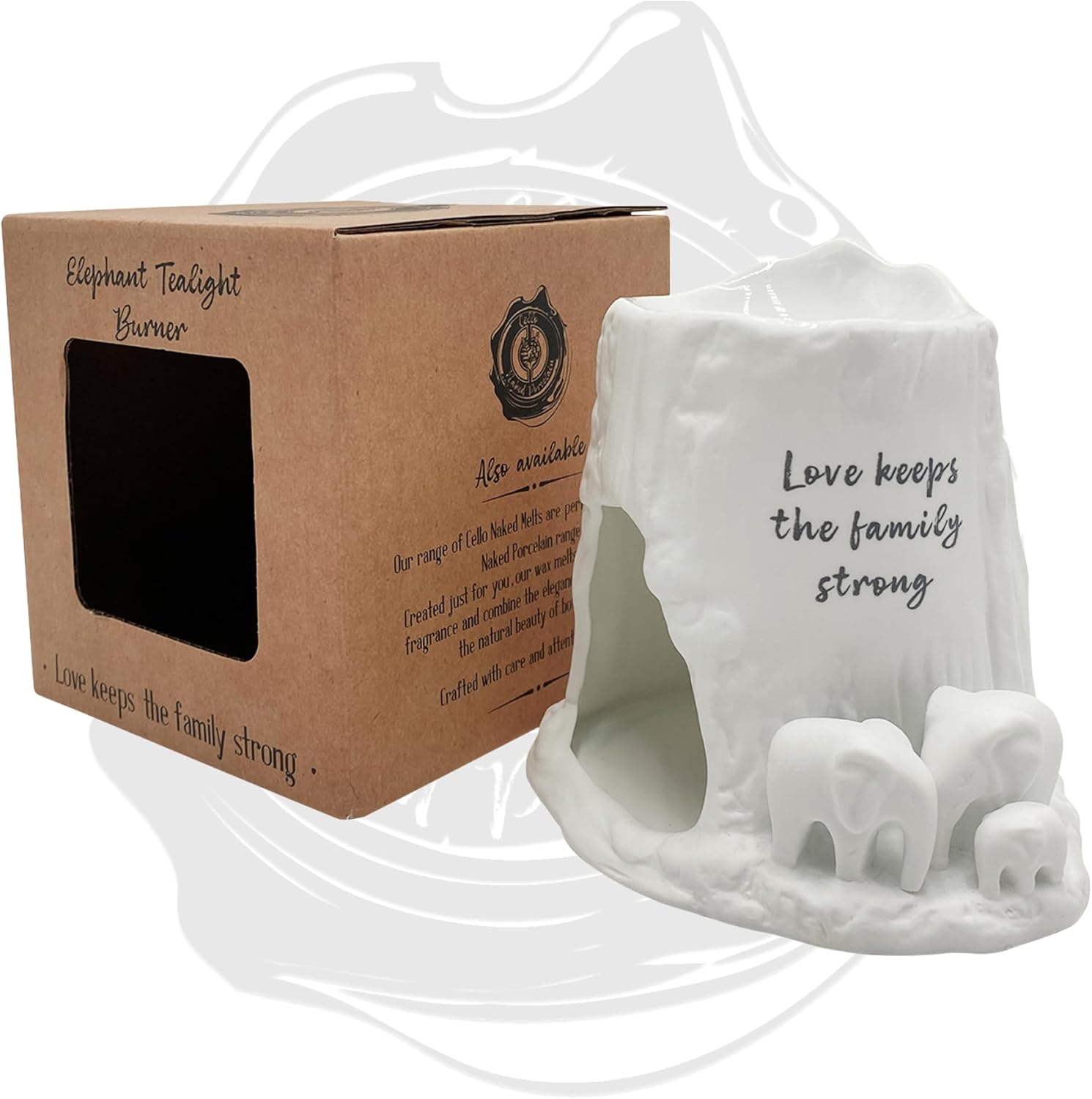 Thumbnail 6 de Cello Elephant Tealight Burner – Porcelain décor wax melt & essential oil warmer