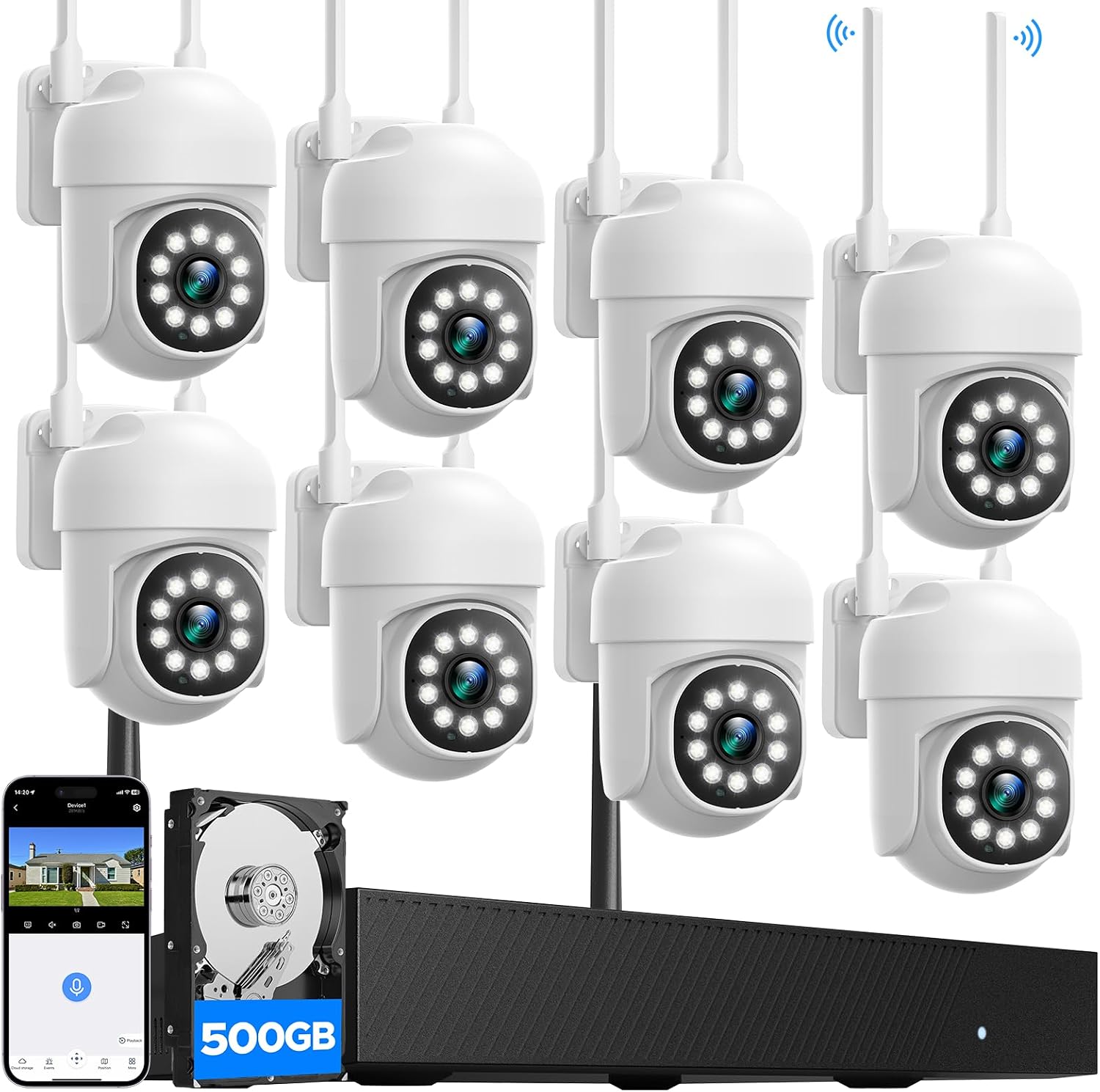 Kit CAMCAMP 8x caméra de surveillance extérieure sans fil – Panoramique 360° et NVR 16CH 500Go avec vision nocturne intelligente