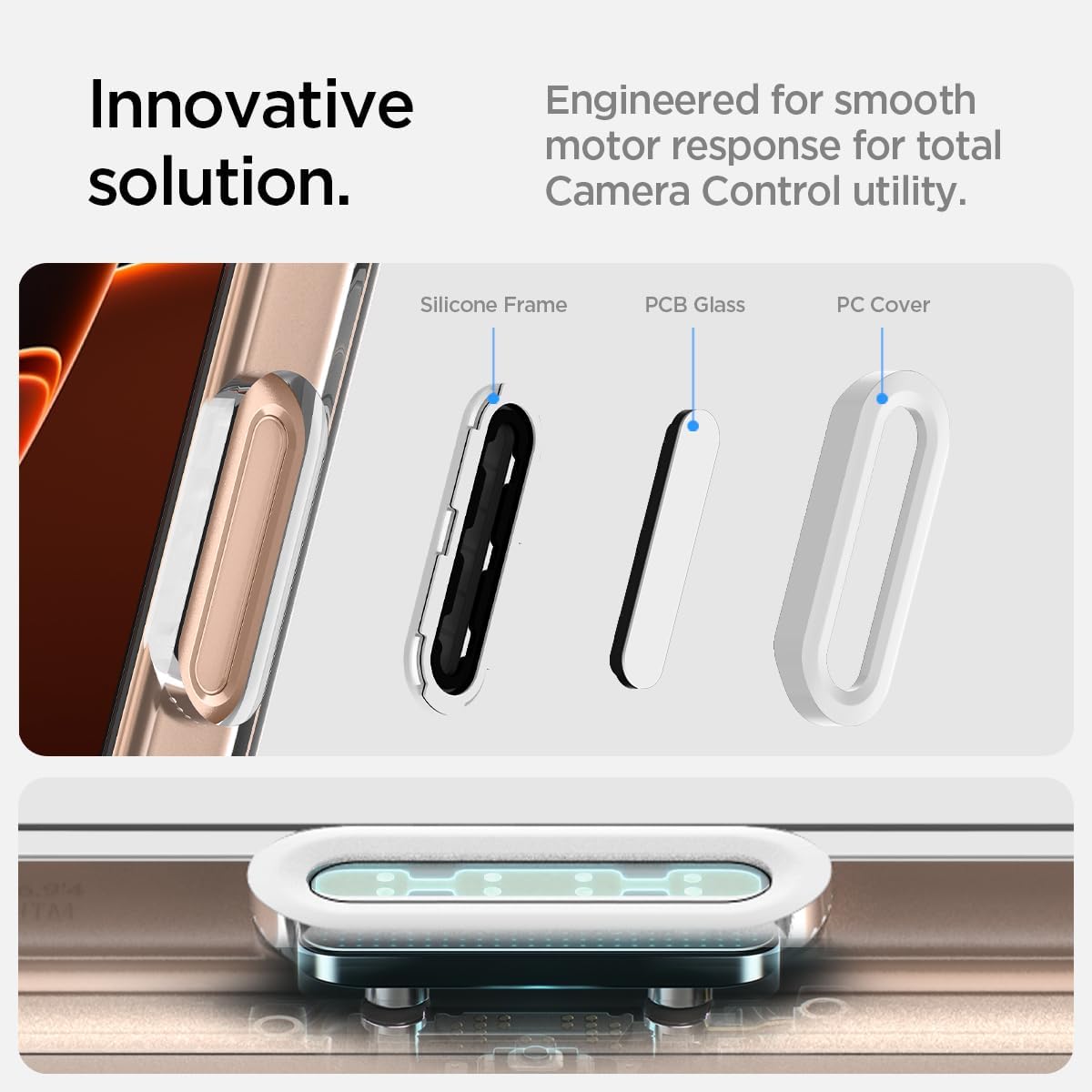 Detalle de Spigen Ultra Hybrid T MagFit pour iPhone 16 Pro (coque blanche) avec Camera Control