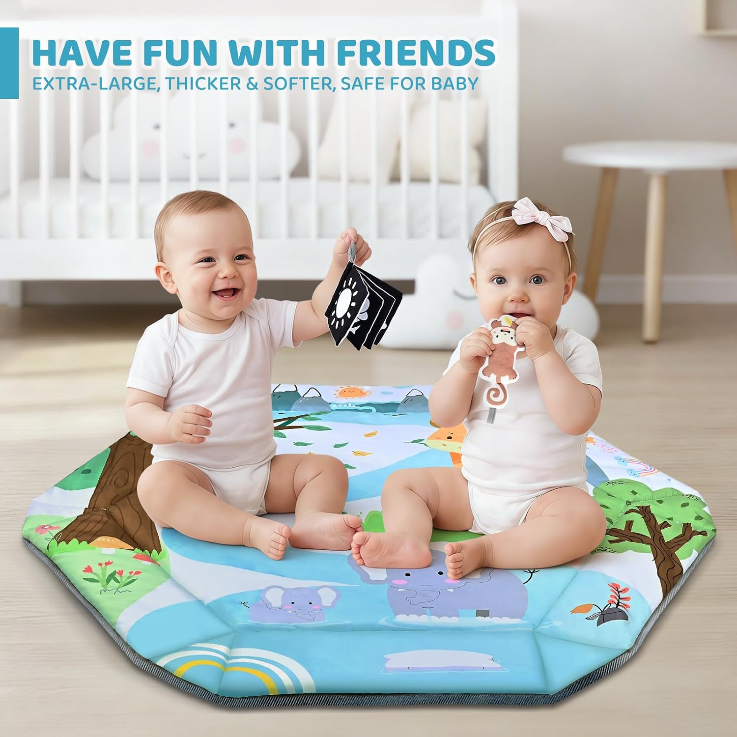 Detalle de Jyusmile 8-in-1 Baby Gym Play Mat, 43 x 39 in, Washable with 6 Toys