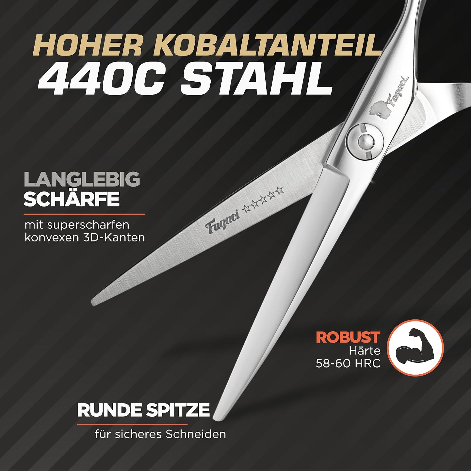 Detalle de Fagaci Haarschneideschere Profi 5.5" – 440C-Stahl, extrem scharf, feiner Schnitt