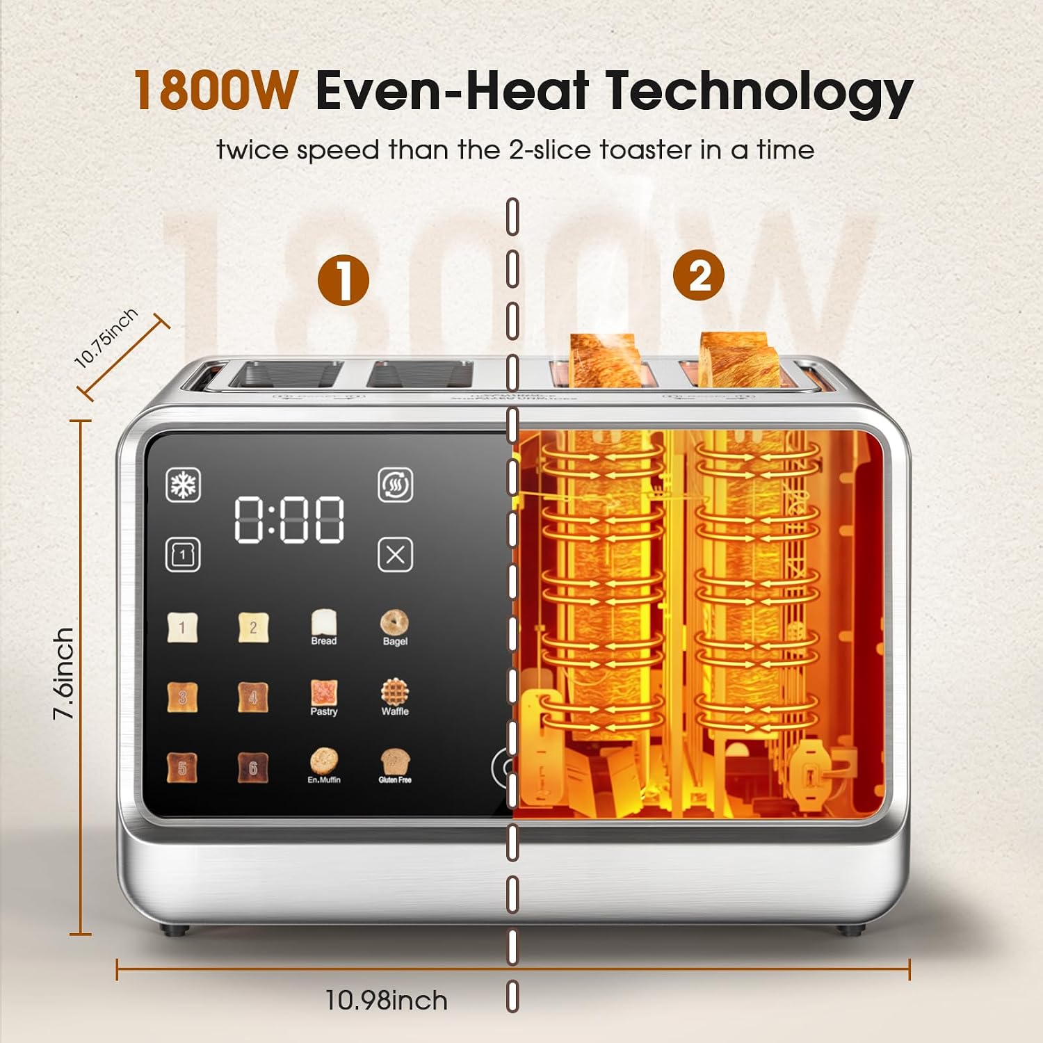 Thumbnail 1 de Touch Screen Toaster 2-Slice 900W 🍞