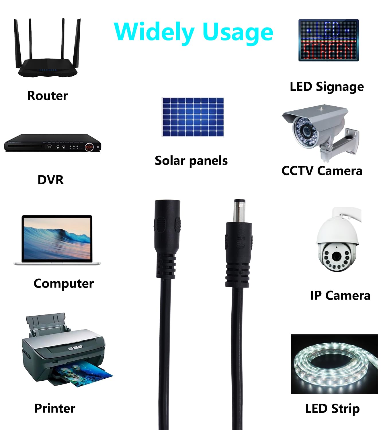 Thumbnail 5 de LANMINGLEL DC 5.5x2.1mm Power Adapter Cable 3.3ft 12V DC Extension Cord 2-Pack (Male to Female)