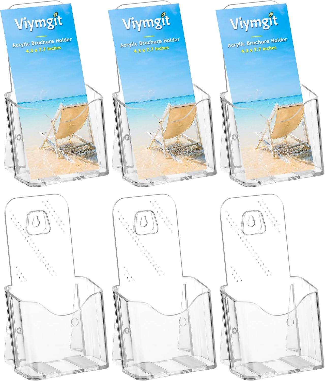 Viymgit DL Portrait Leaflet Holder 6-Pack: 1/3 A4 Clear Acrylic Display