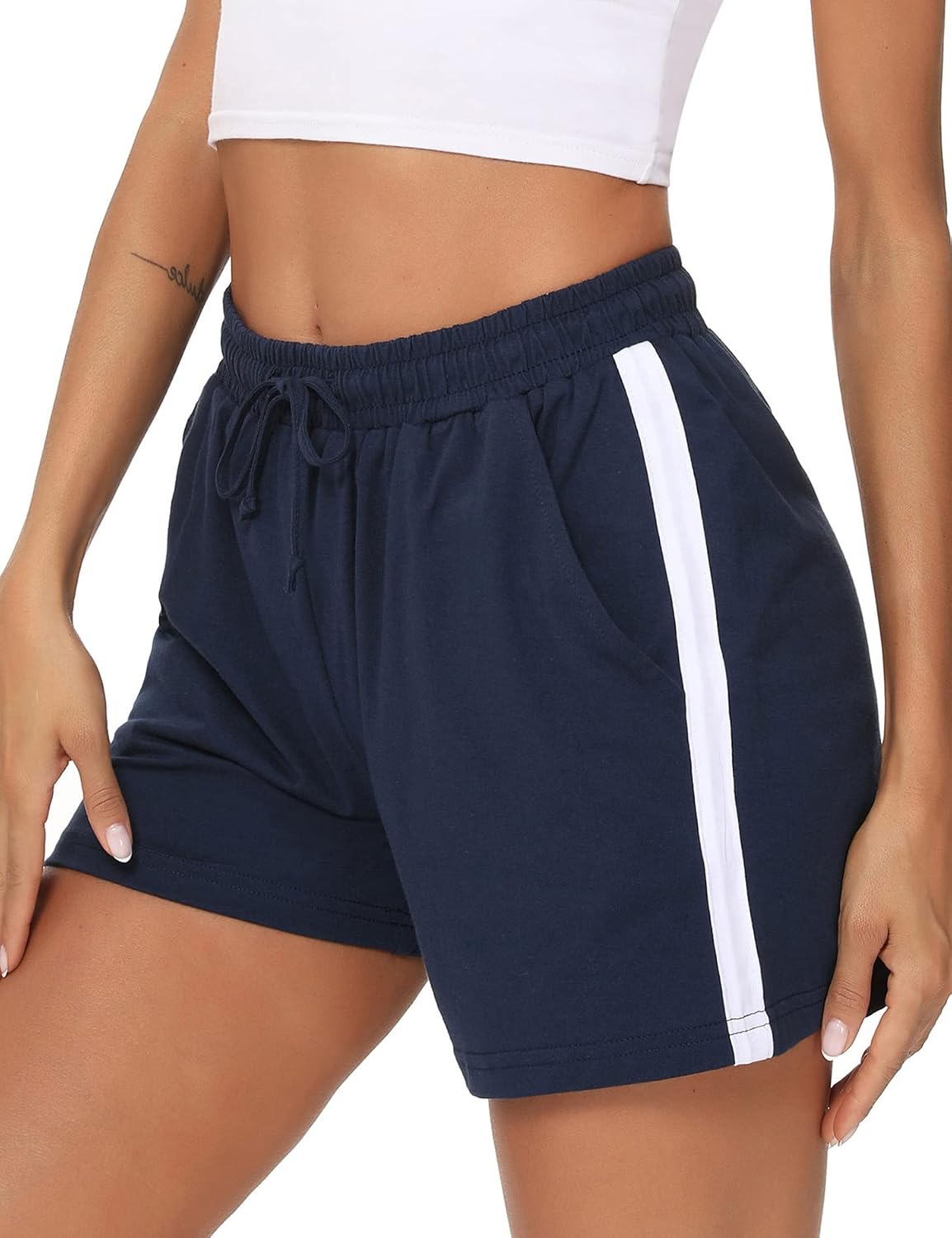 Detalle de Litherday Short de Course à Pied décontracté en coton pour femme — pantalon de sport polyvalent