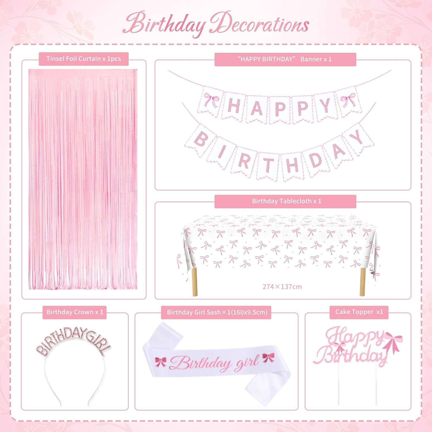 Thumbnail 3 de Pink Bow Birthday Decorations Kit